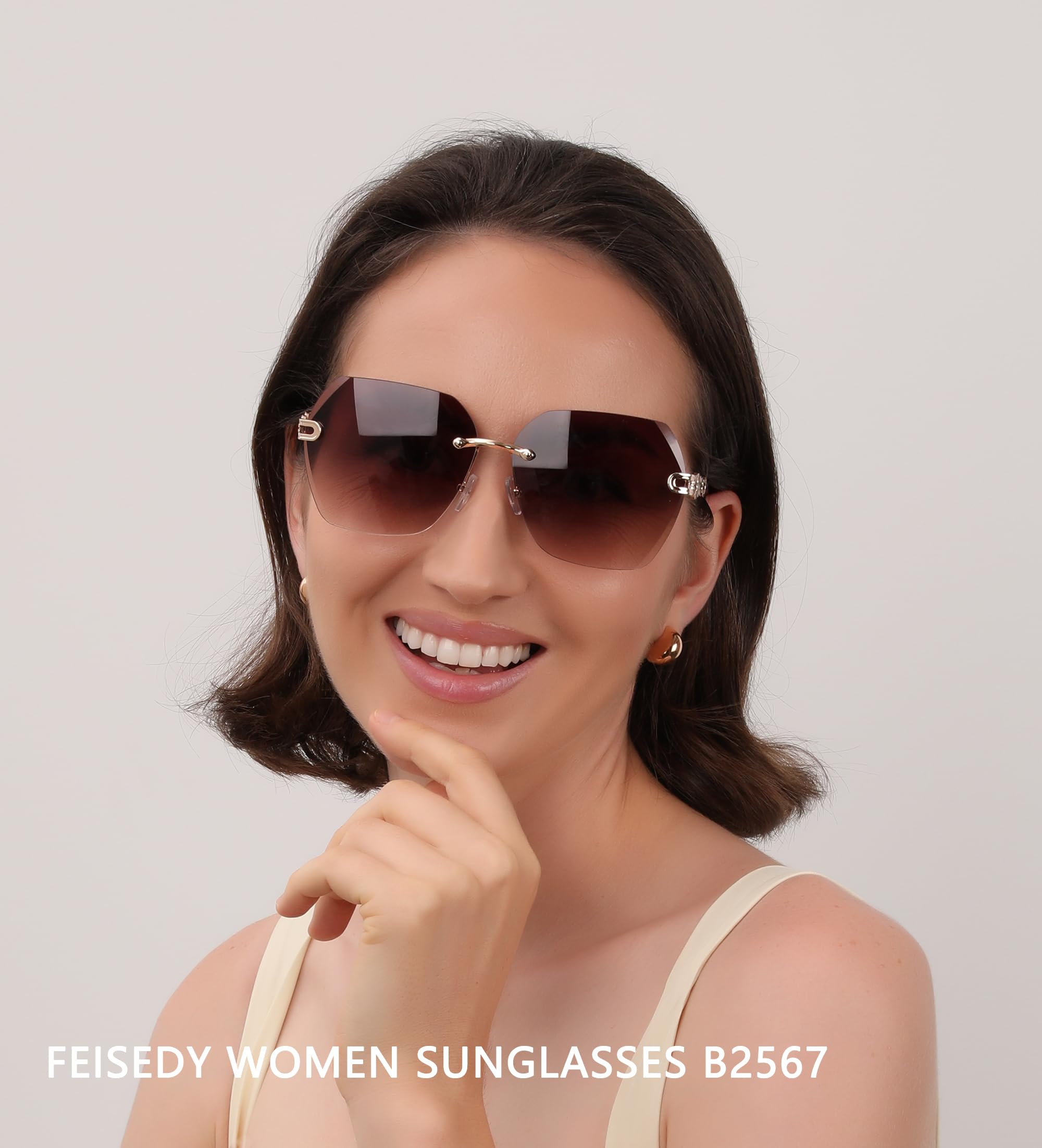 Trendy Hexagonal Rimless Sunglasses for Women - Gradient Lenses for Outdoor Fashion