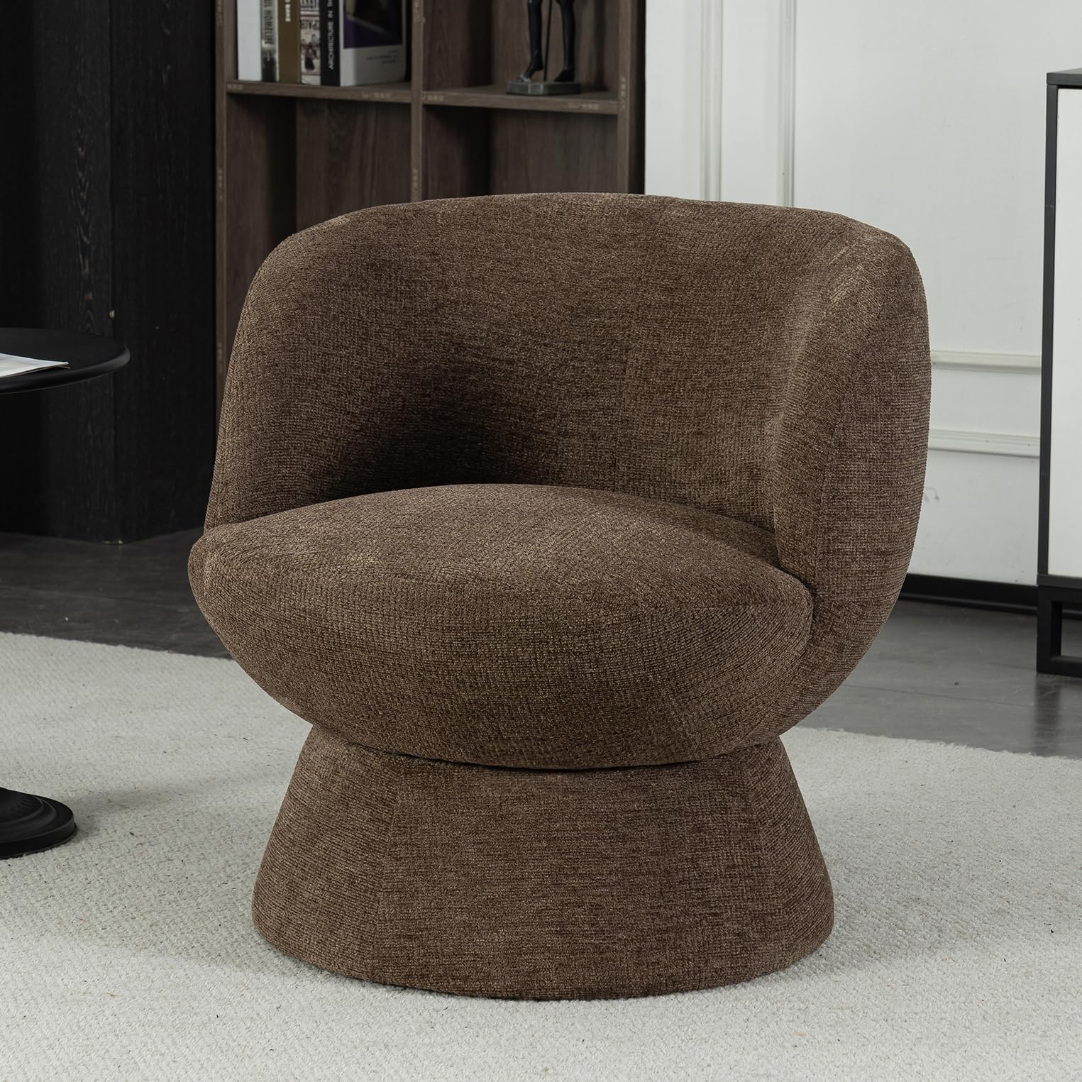 VKNOW 360 Degree Swivel Accent Chair - Modern Round Upholstered Barrel Chair with Soft Padded Armrests - Comfortable Living Room Armchair for Bedroom, Office, or Waiting Room (Brown) - Perfect for Relaxing, Reading, or Adding Stylish Seating to Any Space