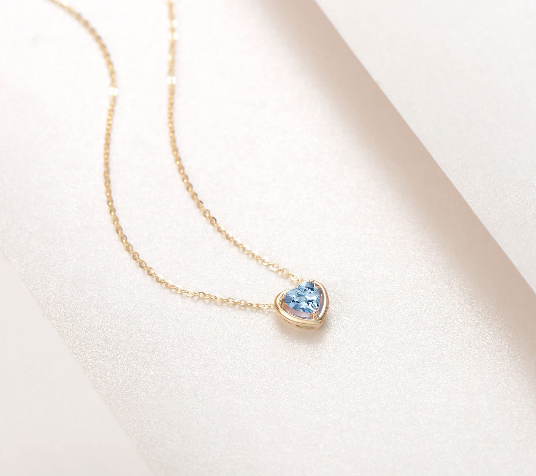 14K Solid Gold Gemstone Necklace - Small Heart Shape Birthstone Solitaire Pendant for Women | 16+2 Inch Adjustable Chain | Fine Jewelry Birthday Gift for Her, Valentine's Day, Anniversary & Special Occasions