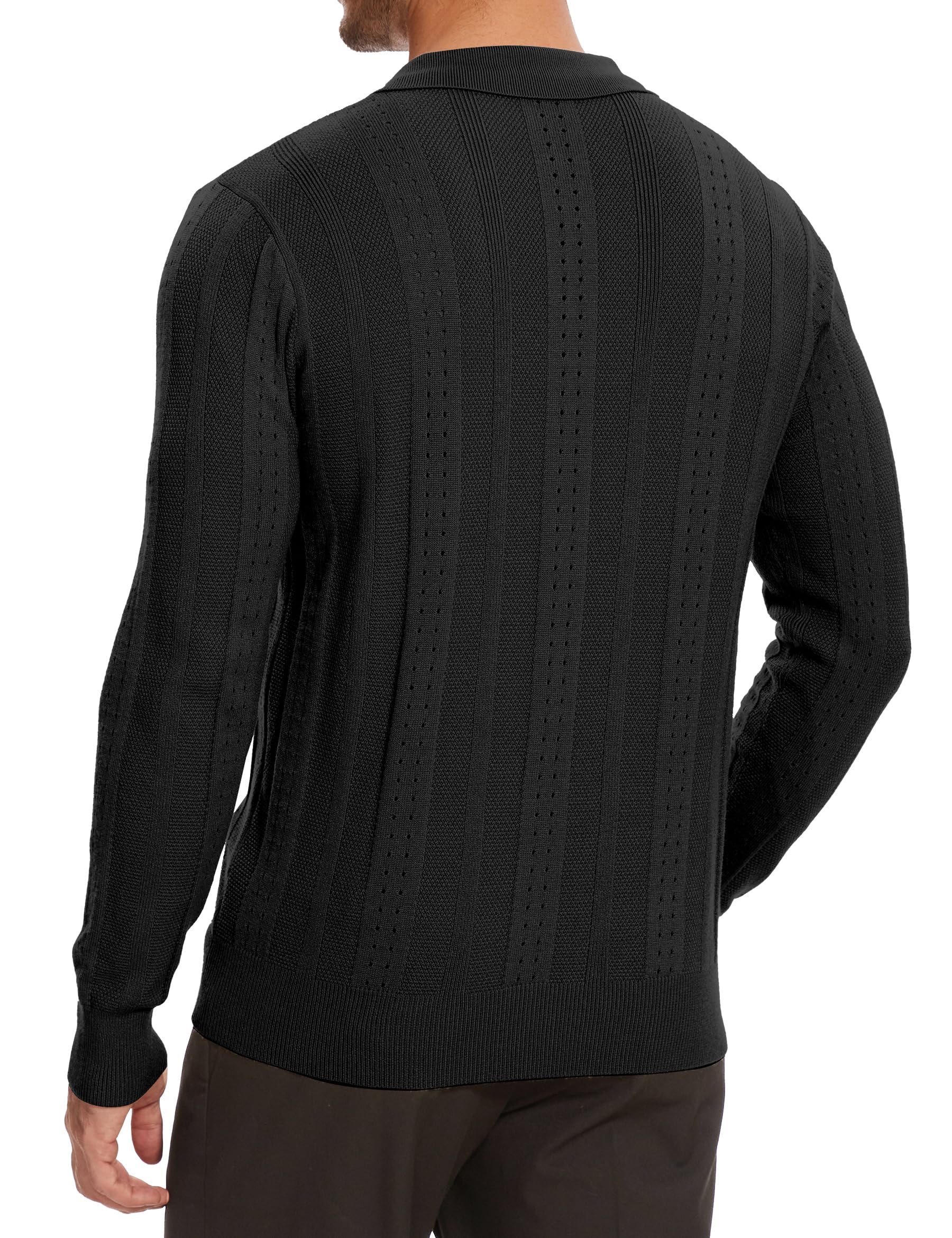 Vintage Cable Knit Sweater Polo for Men - Long Sleeve Textured Collared Shirt | Casual Winter Wear & Office Outfit