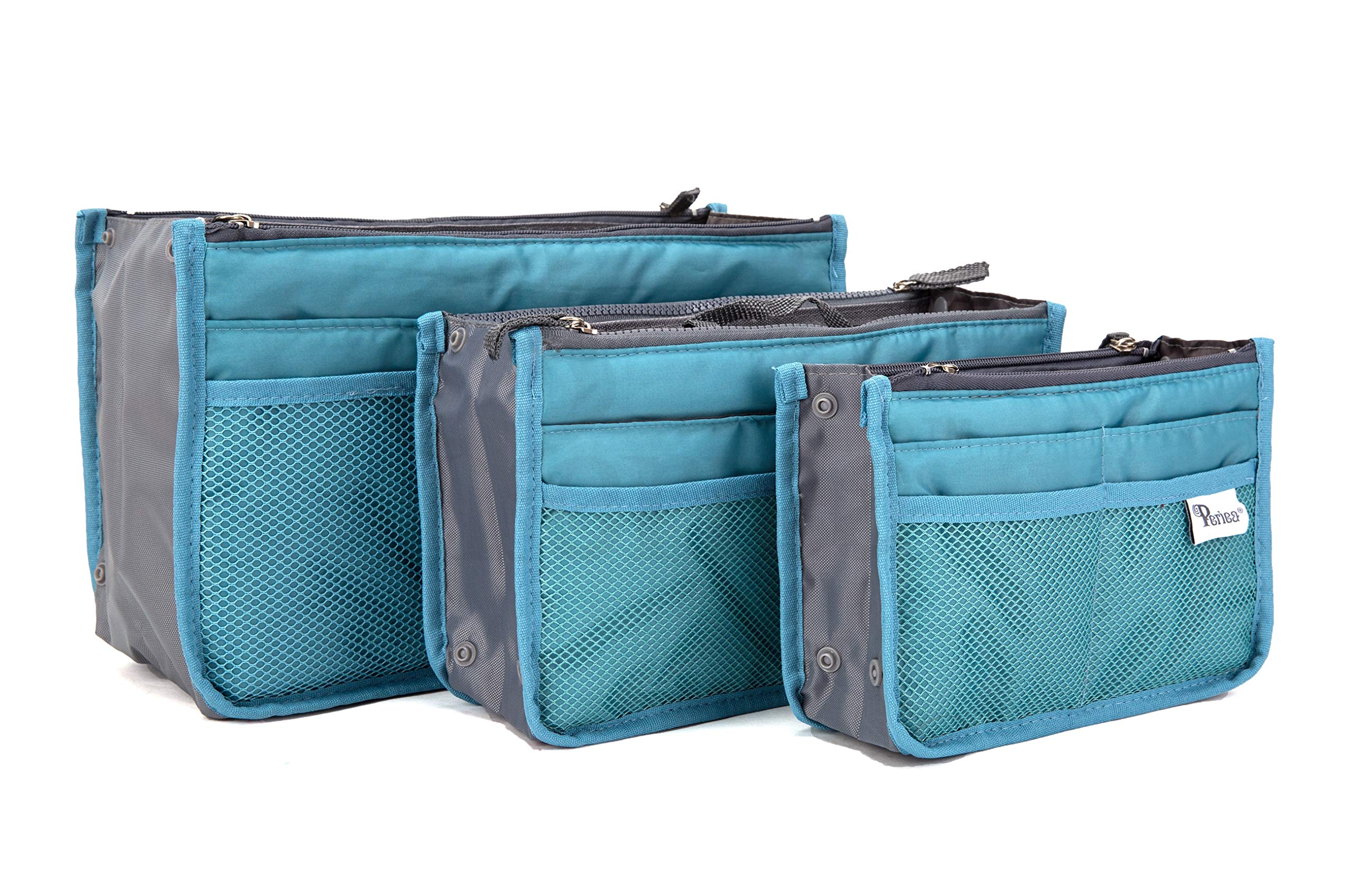 Chelsy Handbag Organizer Insert with Handles & 13 Pockets - Small Size in Blue | Perfect for Tote Bags, Purses & Travel Accessories Organization