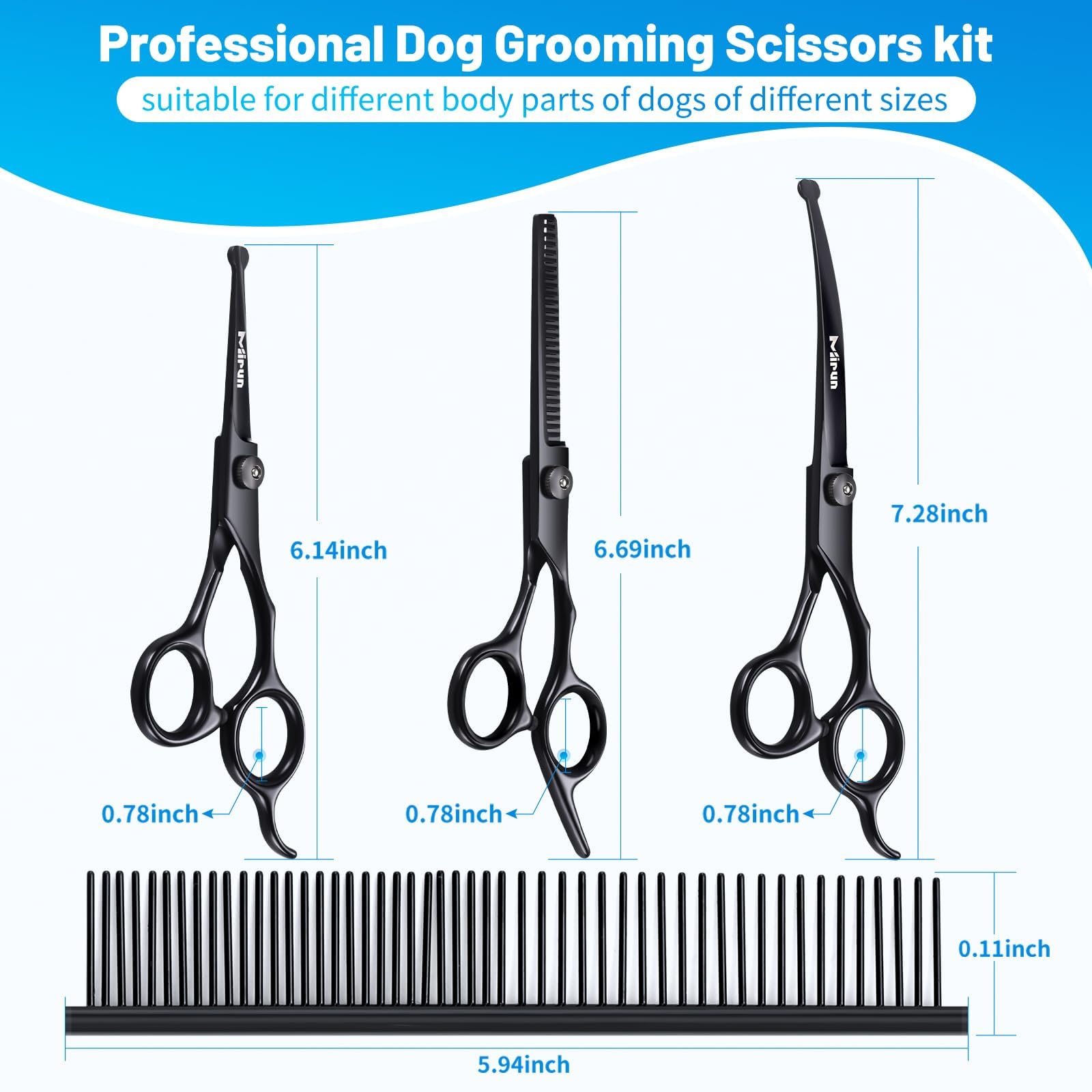 5-in-1 Titanium Plated Dog Grooming Scissors Kit - Professional Stainless Steel Pet Shears with Safety Round Tips for Dogs & Cats - Sharp Durable Grooming Tools for Home Use & Professional Pet Salons