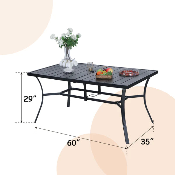 PHI VILLA 8-Piece Outdoor Patio Dining Set with 13-Foot Umbrella - Large Rectangle Metal Table & Weather-Resistant Cushioned Rattan Chairs - Perfect for Backyard, Garden, Poolside & Terrace Entertaining