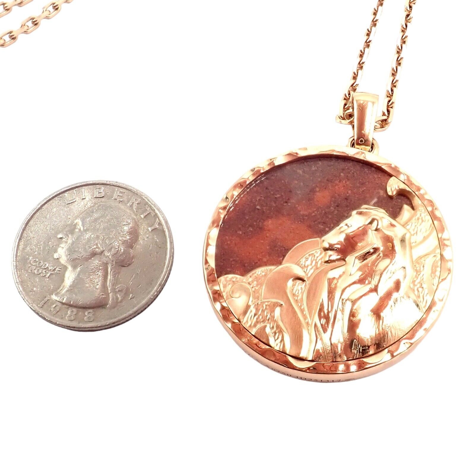 Van Cleef & Arpels 18K Rose Gold Leo Zodiac Pendant Necklace with Red Jasper - Authentic with Certificate - Perfect for Birthdays, Anniversaries & Luxury Gifts