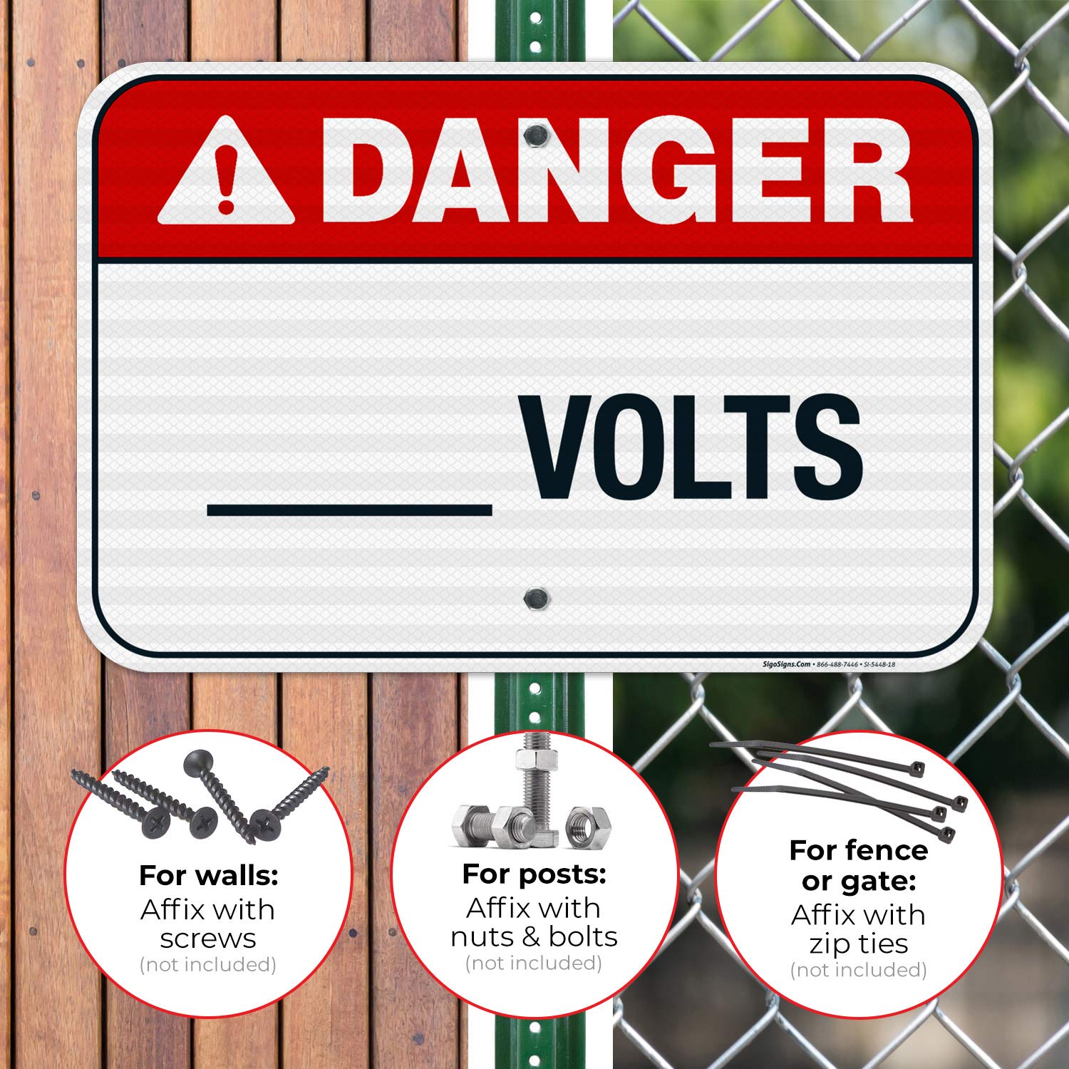 ANSI Danger Sign - 12x18 Inches, 3M EGP Reflective Aluminum, Fade Resistant for Indoor & Outdoor Use | Sigo Signs Volts Sign (SI-5448) | Made in USA | Perfect for Construction Sites, Warehouses & Hazardous Areas