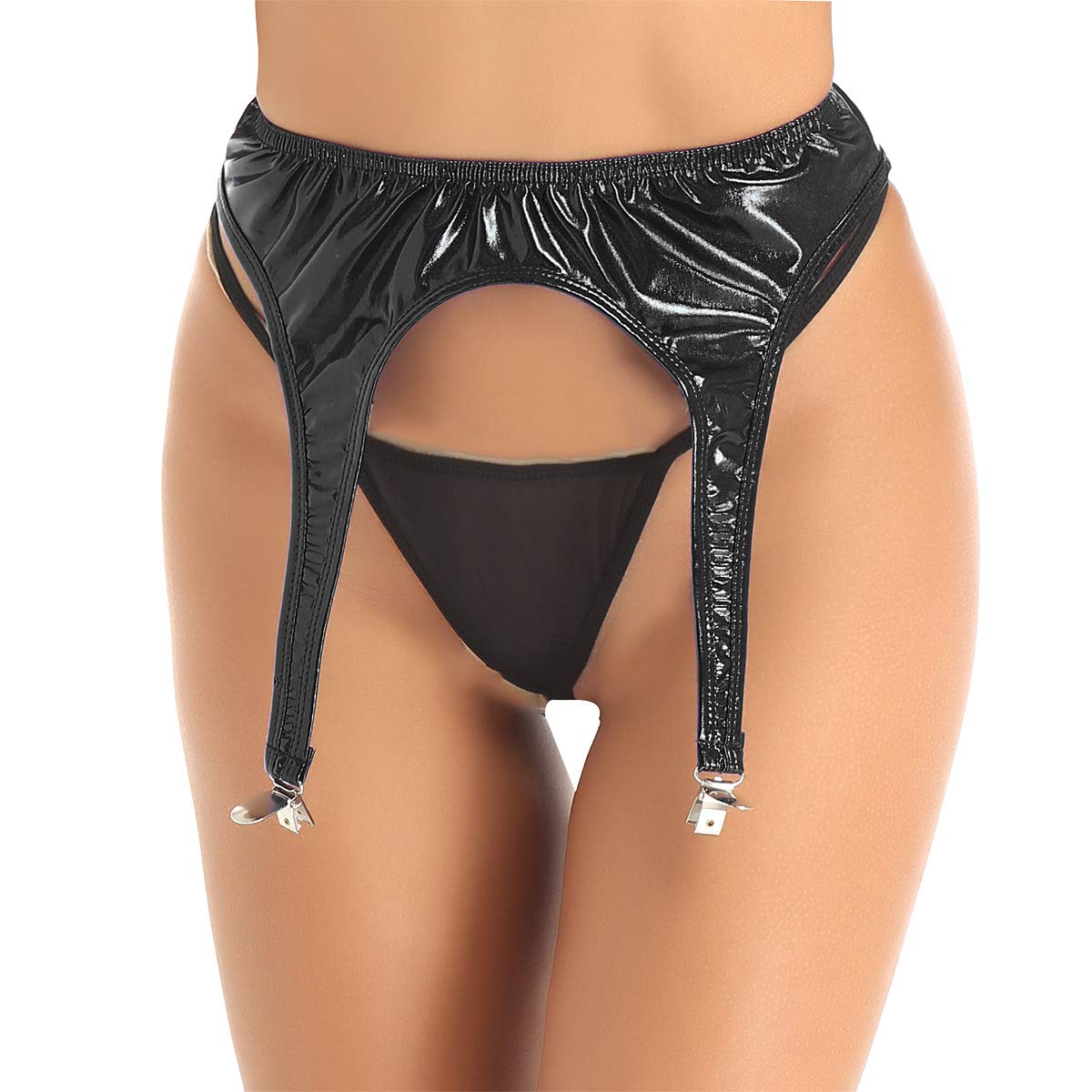 ACSUSS Women's Shiny Holographic Metallic Garter Belt with Adjustable Clips & Suspender Straps for Thigh High Stockings - Perfect for Lingerie, Cosplay & Burlesque Performances