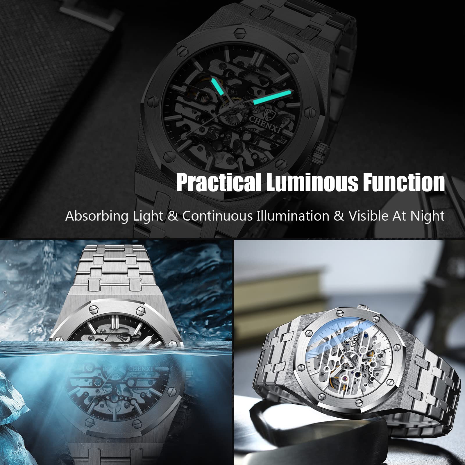 RORIOS Automatic Mechanical Business Dress Watch for Men - Self-Winding Luminous Stainless Steel Wristwatch | Perfect for Office, Formal Events & Professional Settings