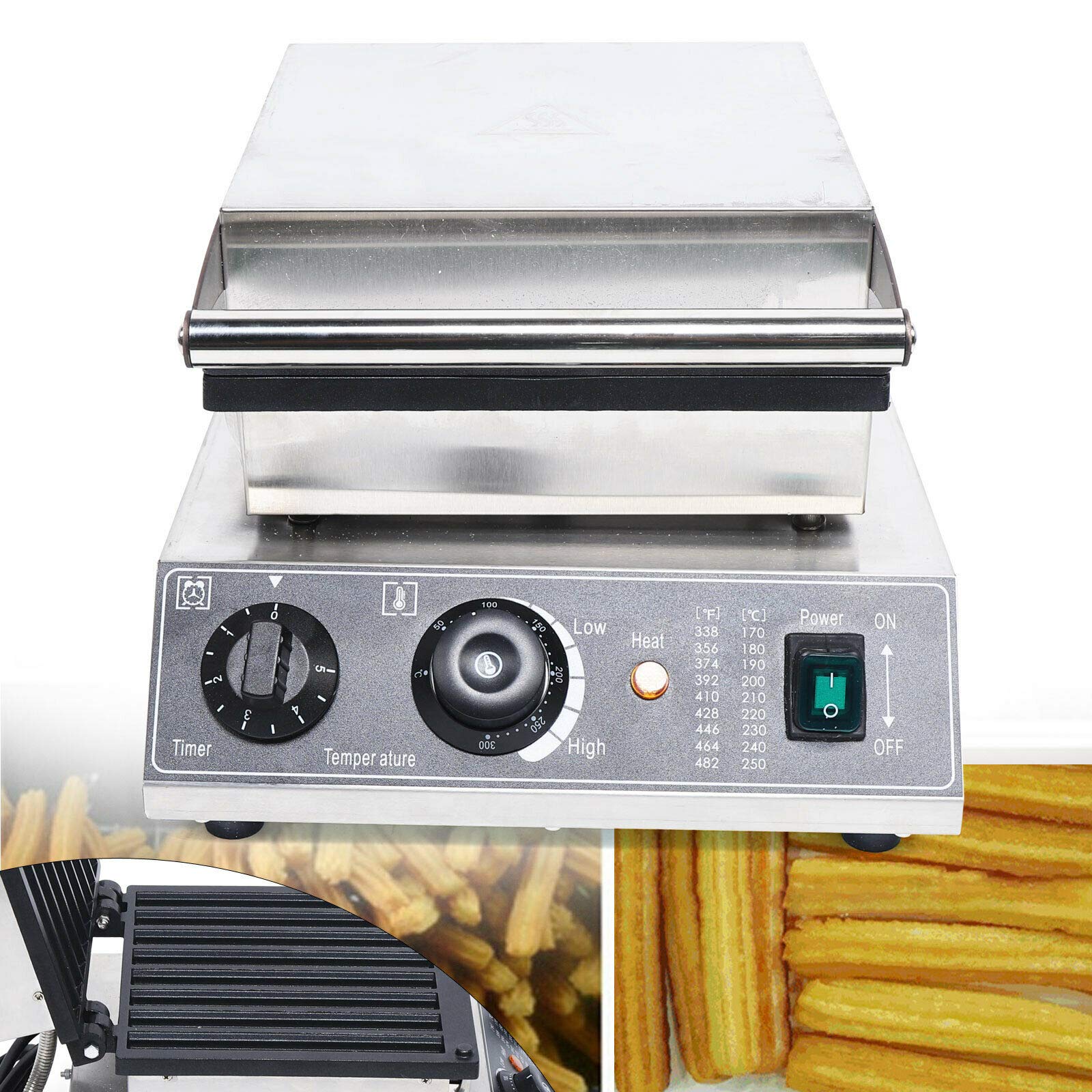 8PCS Commercial Electric Churro Maker Machine 1500W Stainless Steel Spanish Churro Baking Equipment Waffle Iron Baker 50~300℃ - Perfect for Restaurants, Bakeries, Cafes and Home Use