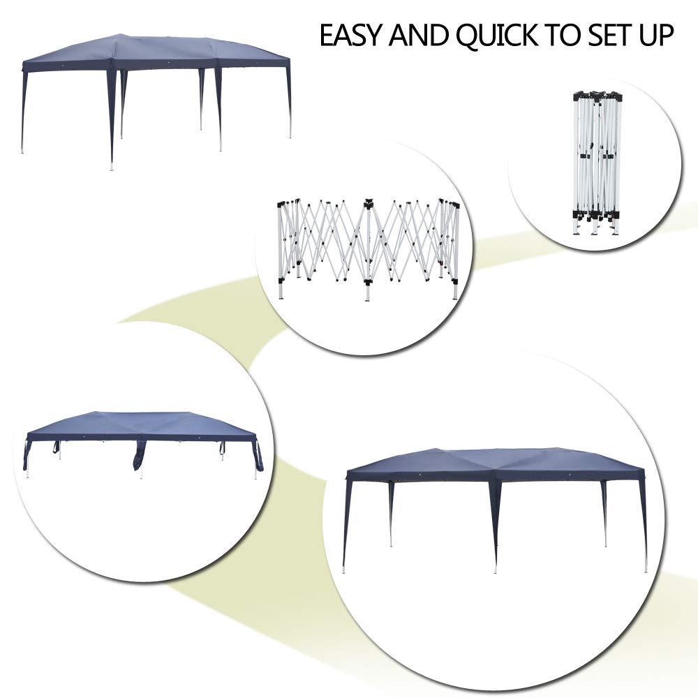 10'x20' Blue Waterproof Outdoor Gazebo Canopy Tent - Folding Wedding Party Camping Shelter, Commercial Market Stall BBQ Pavilion with Carry Bag (No Sides) - Perfect for Backyard Events, Beach Camping & Outdoor Markets