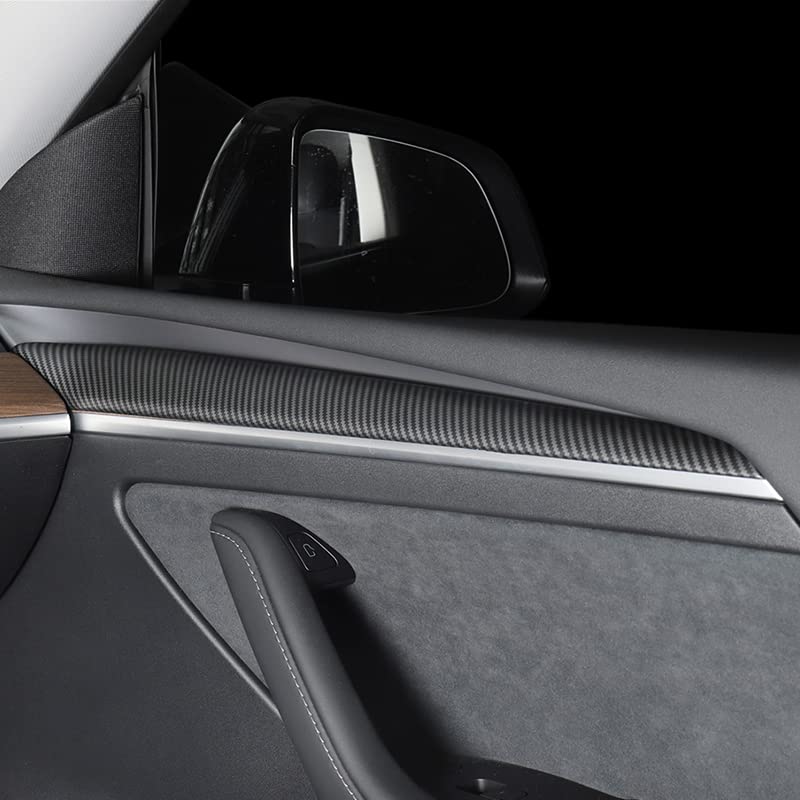 LUCKEASY ABS Wooden Strip Decorative Cover for Tesla Model 3 & Model Y 2021-2022 - Matte Carbon Fiber Interior Upgrade | Premium Car Door Accessories for Enhanced Style & Protection