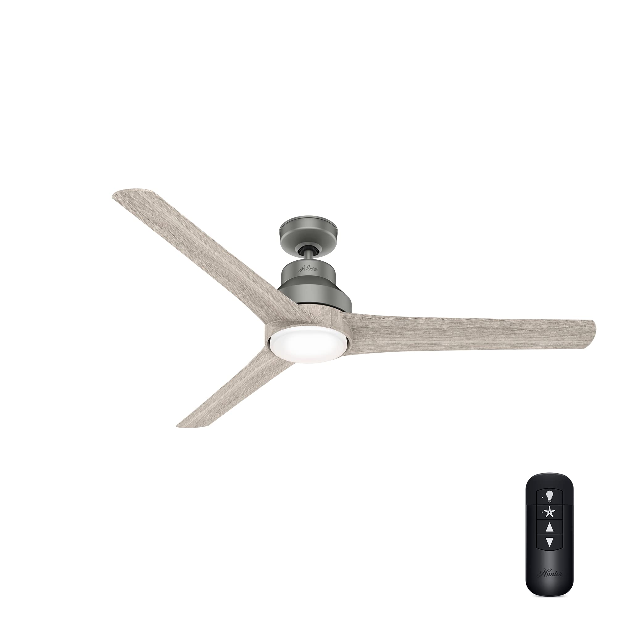 Hunter Fan 60 inch Contemporary Matte Silver Ceiling Fan with Light Kit & Remote Control - Energy Efficient Indoor Cooling for Bedroom, Living Room, Dining Room - Perfect for Home, Office & Holiday Gifts