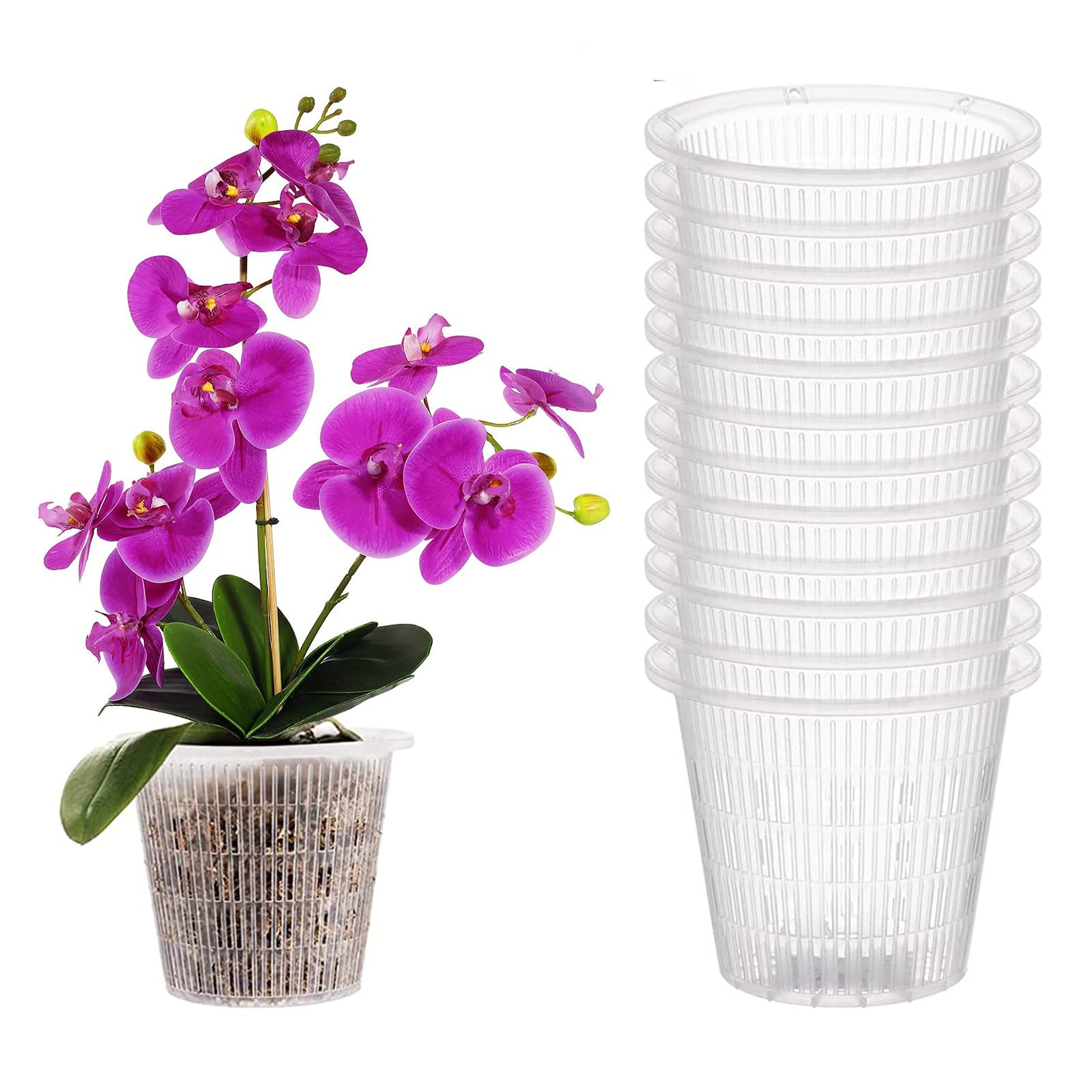 5 Inch Clear Plastic Orchid Pots with Holes - 12 Pack Slotted Planters for Repotting, Indoor & Outdoor Use - Perfect for Orchids, Succulents, and Houseplants (5.5 Inch, 12 Pieces) - Ideal for Home Decor, Gardening, and Nursery Use
