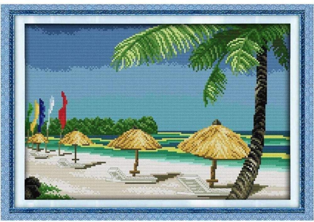 Stamped Cross Stitch Kits for Beginners - 11CT Pre-Printed Seaside Scenery Embroidery Kit, DIY Needlepoint Fabric with Easy-to-Follow Pattern, Perfect Christmas Gift for Adults, Home Decor, Wall Art, Craft Room & Relaxation Therapy