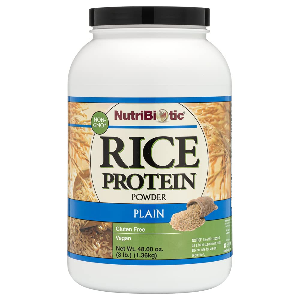 NutriBiotic Plain Rice Protein Powder, 3 Lb (1.36kg) - Vegan, Gluten-Free, Non-GMO, Keto Friendly, Low Carb Protein Supplement for Smoothies, Baking & Post-Workout Recovery | Easy to Digest & Chemical-Free