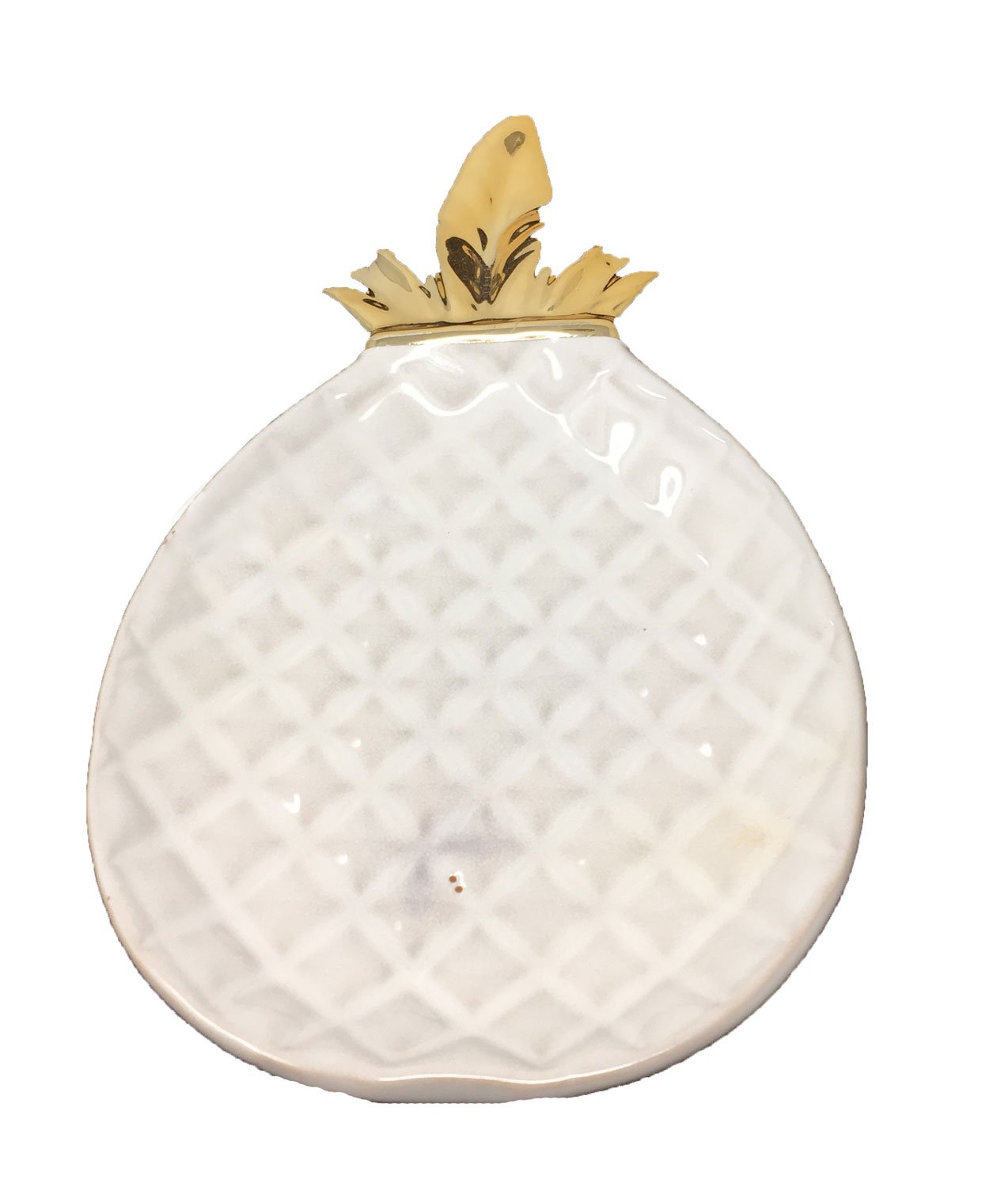 DII White and Gold Pineapple Ceramic Plate - Jewelry Ring Dish, Snack Tray, Dessert Serving Platter - Small Decorative Organizer for Home, Party, Wedding, and Gift Giving