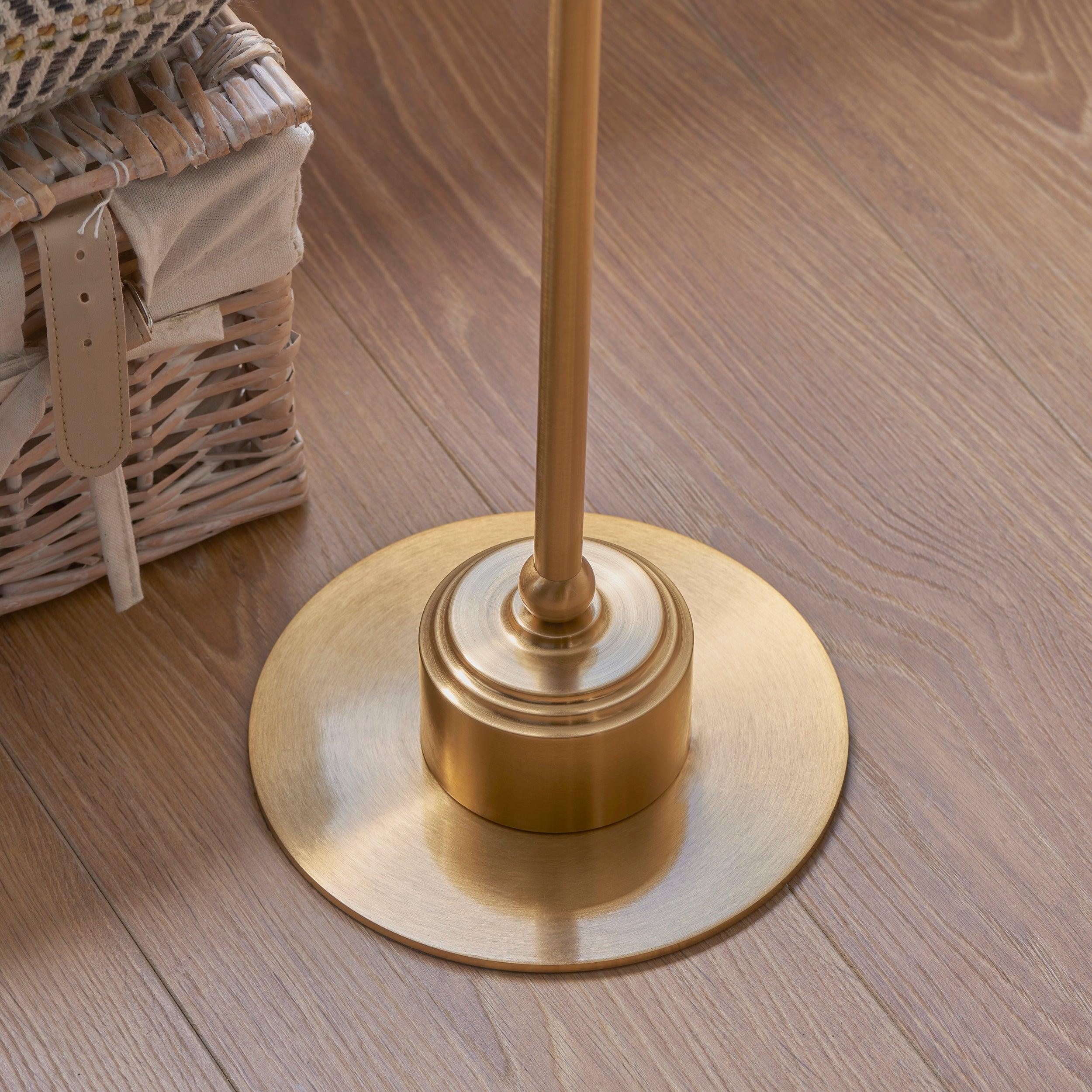 Burley Rechargeable Brass Floor Lamp with 30cm Zigzag Pearl Grey Shade - Modern Lighting for Living Room, Bedroom, or Office Decor