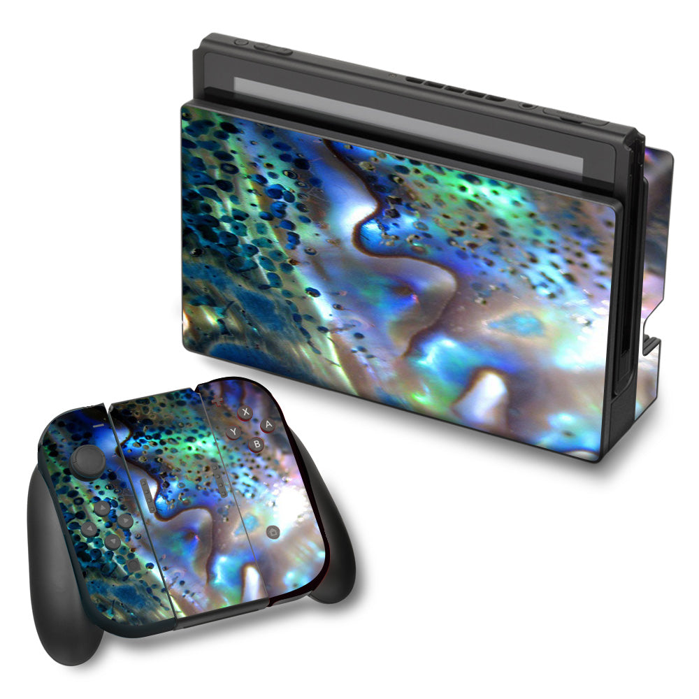 Abalone Pearl Sea Shell Green Blue Nintendo Switch Skin - Protective Cover for Nintendo Switch Console & Joy-Cons - Perfect for Gaming, Travel, and Customization