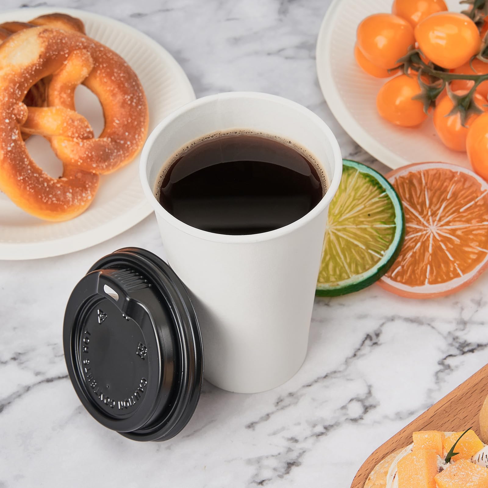 RACETOP 16 oz Disposable Paper Coffee Cups with Lids - 100 Pack Hot Drink Cups for Coffee, Tea, Cocoa - Perfect for Home, Office, Cafes & Parties