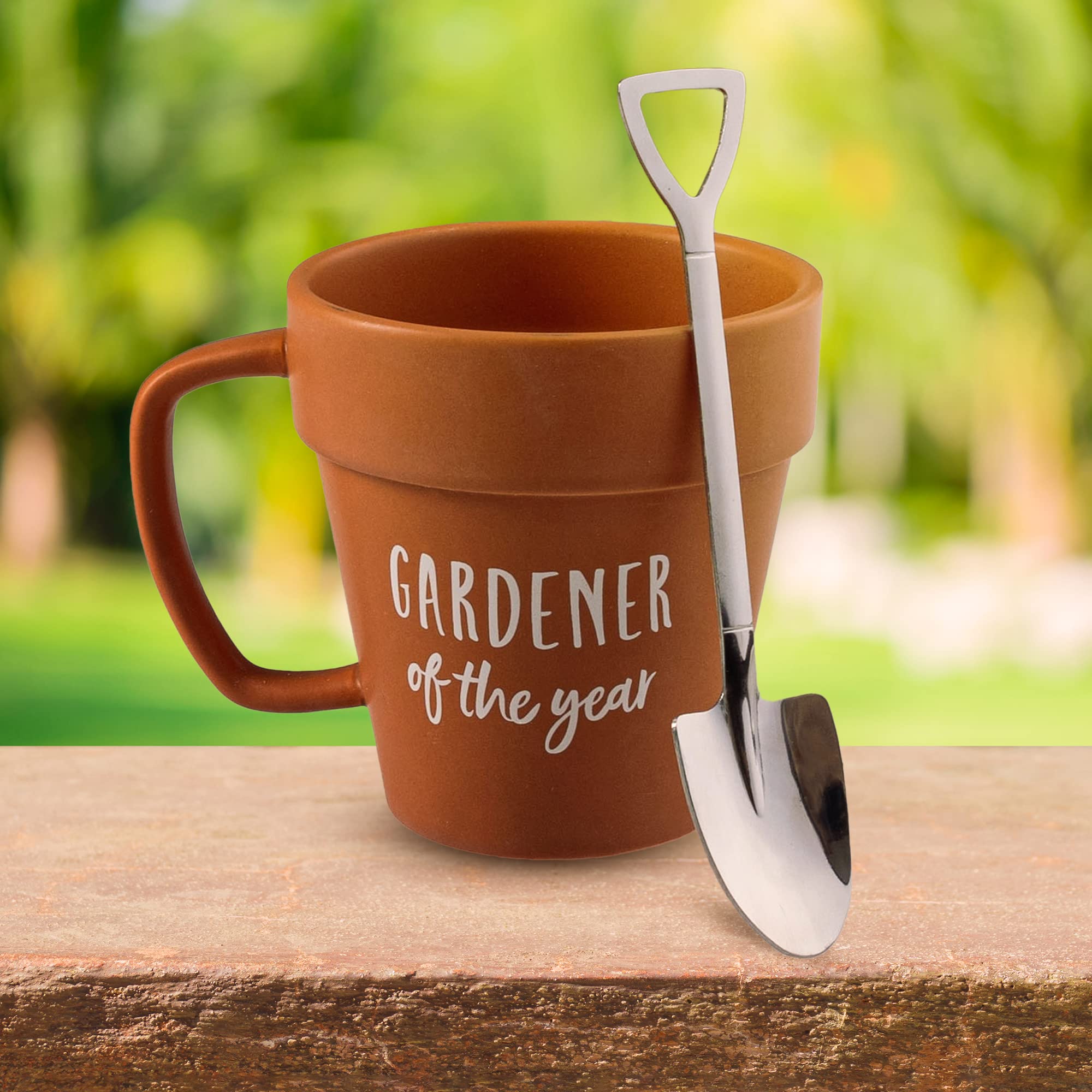 Upper Midland Products Gardening Mug with Shovel Spoon - Ceramic Coffee Cup for Plant Lovers, Perfect Gift for Gardeners (Men, Women, Son, Daughter) - Ideal for Holidays, Birthdays & Nature Enthusiasts - Great for Morning Coffee, Gardening Breaks & Outdoor Relaxation