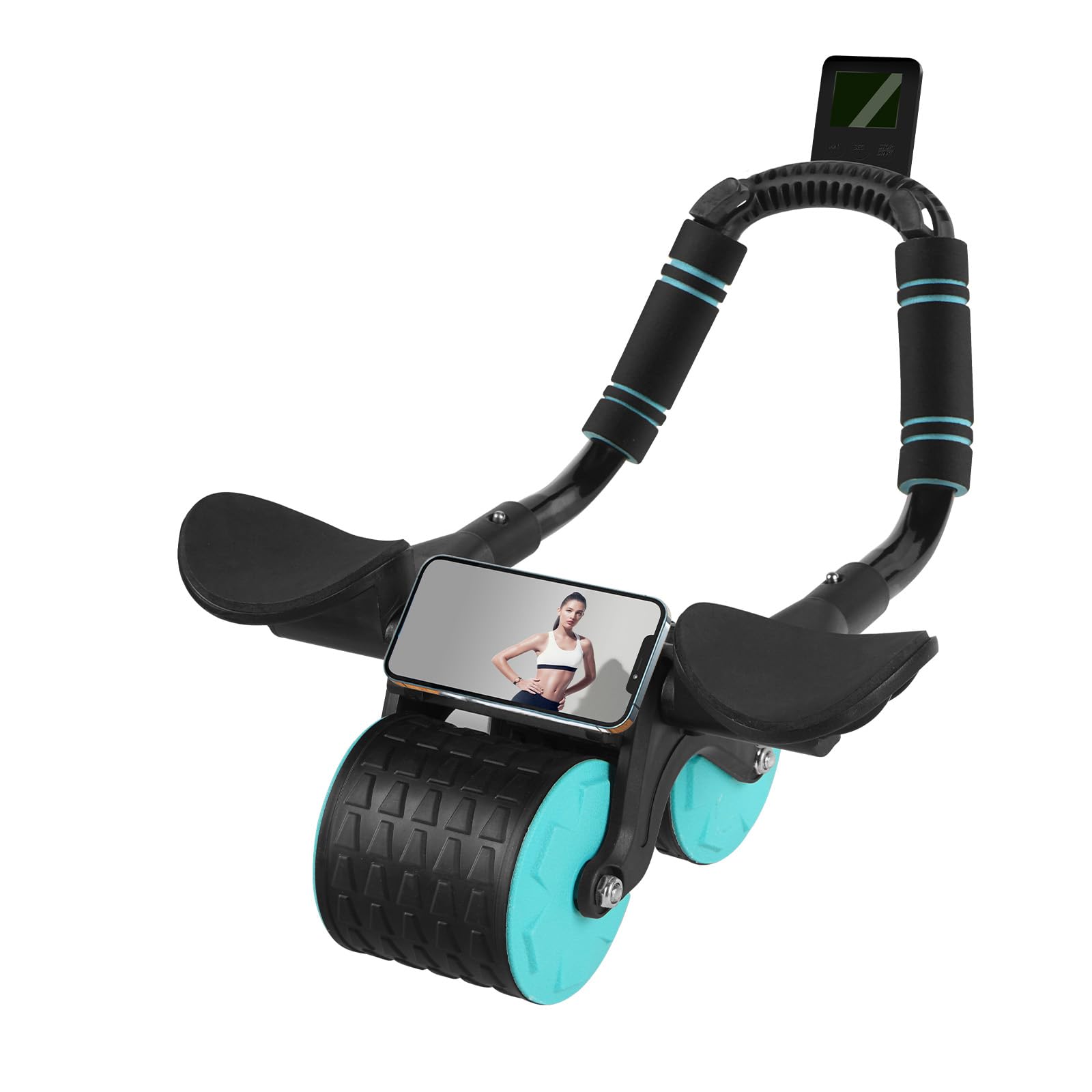 Ab Roller Wheel with Timer & Auto Rebound - Core Exercise Equipment for Abs Workout with Elbow Support | Home Gym Fitness Gear for Strength Training & Toning