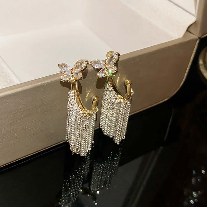 Butterfly Hoop Earrings with Tassel Fringe - Trendy Boho Dangle Earrings for Women | A8575 | Perfect for Parties, Festivals, and Everyday Wear