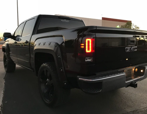 2014-2018 GMC Sierra 1500 OLED Smoked Tail Lights - Compatible with 3rd Gen Single Wheel Models (OEM Halogen Replacement) for Enhanced Night Visibility & Style Upgrade