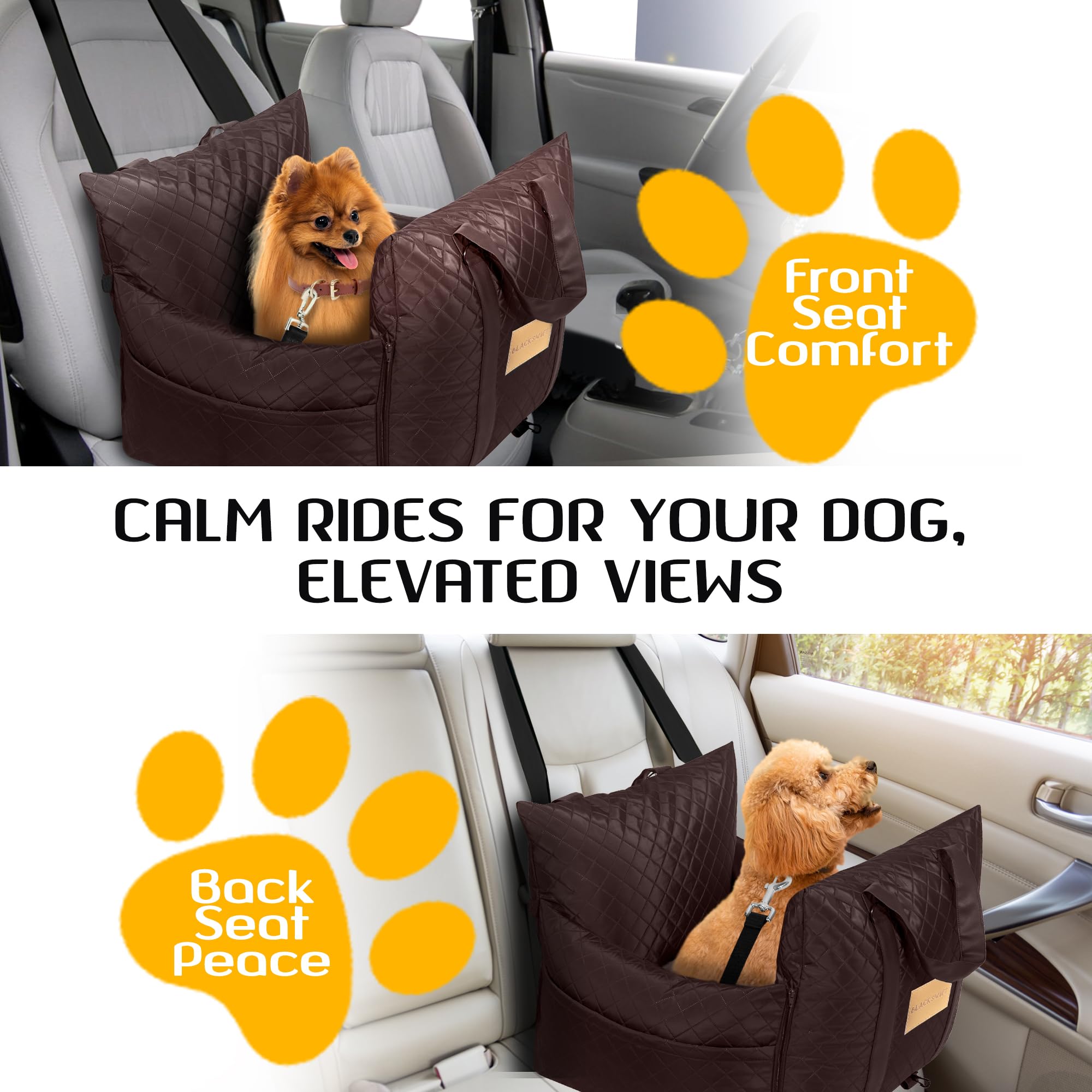 Black Swift Deluxe Dog Car Seat - 2-in-1 Booster & Bed for Small Dogs | Travel & Home Use