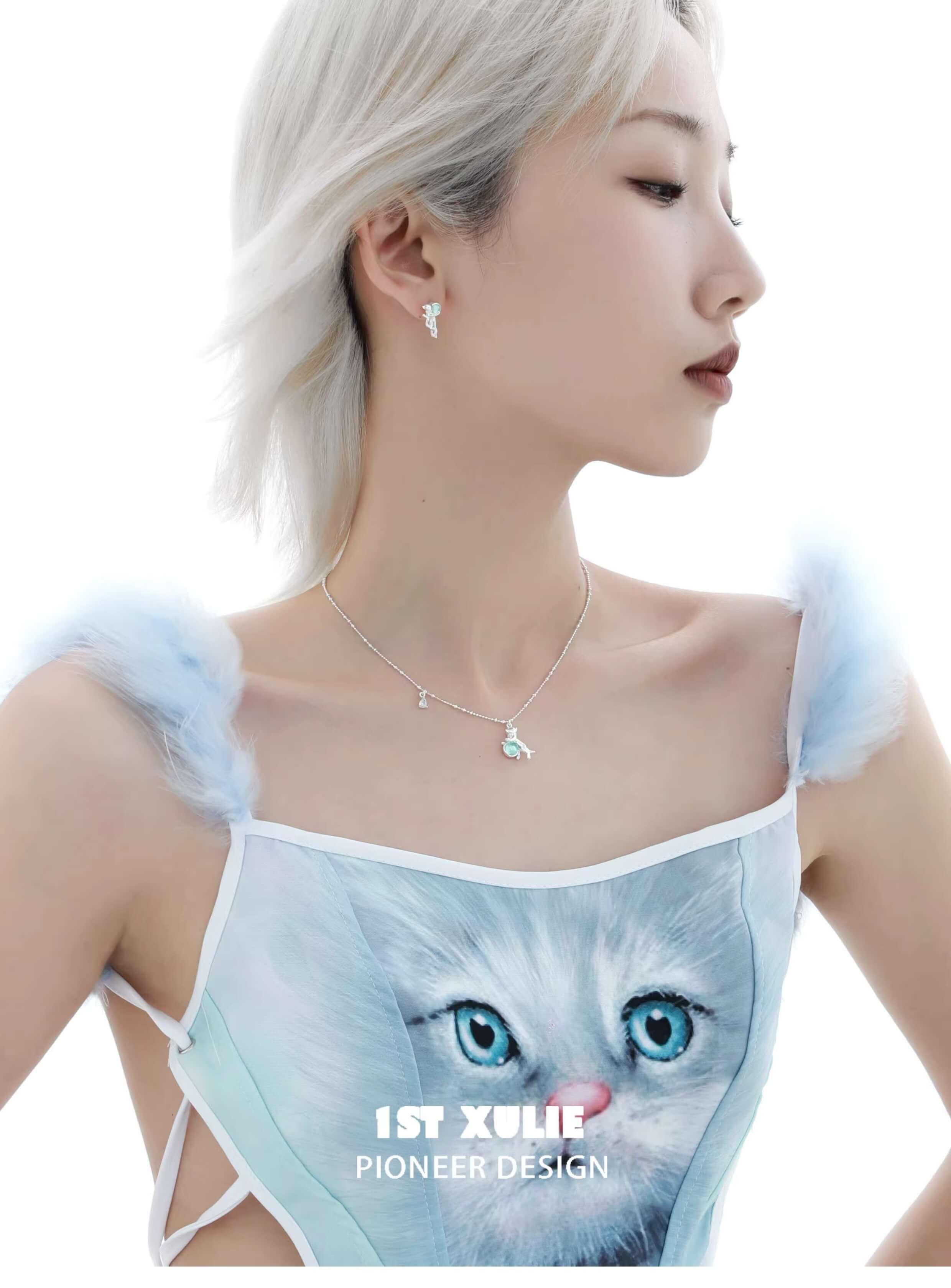 Lucky Cat S925 Sterling Silver Crystal Choker Necklace for Women - Elegant Japanese Maneki Neko Pendant Jewelry Gift for Good Luck & Fortune | Perfect for Parties, Weddings & Everyday Wear