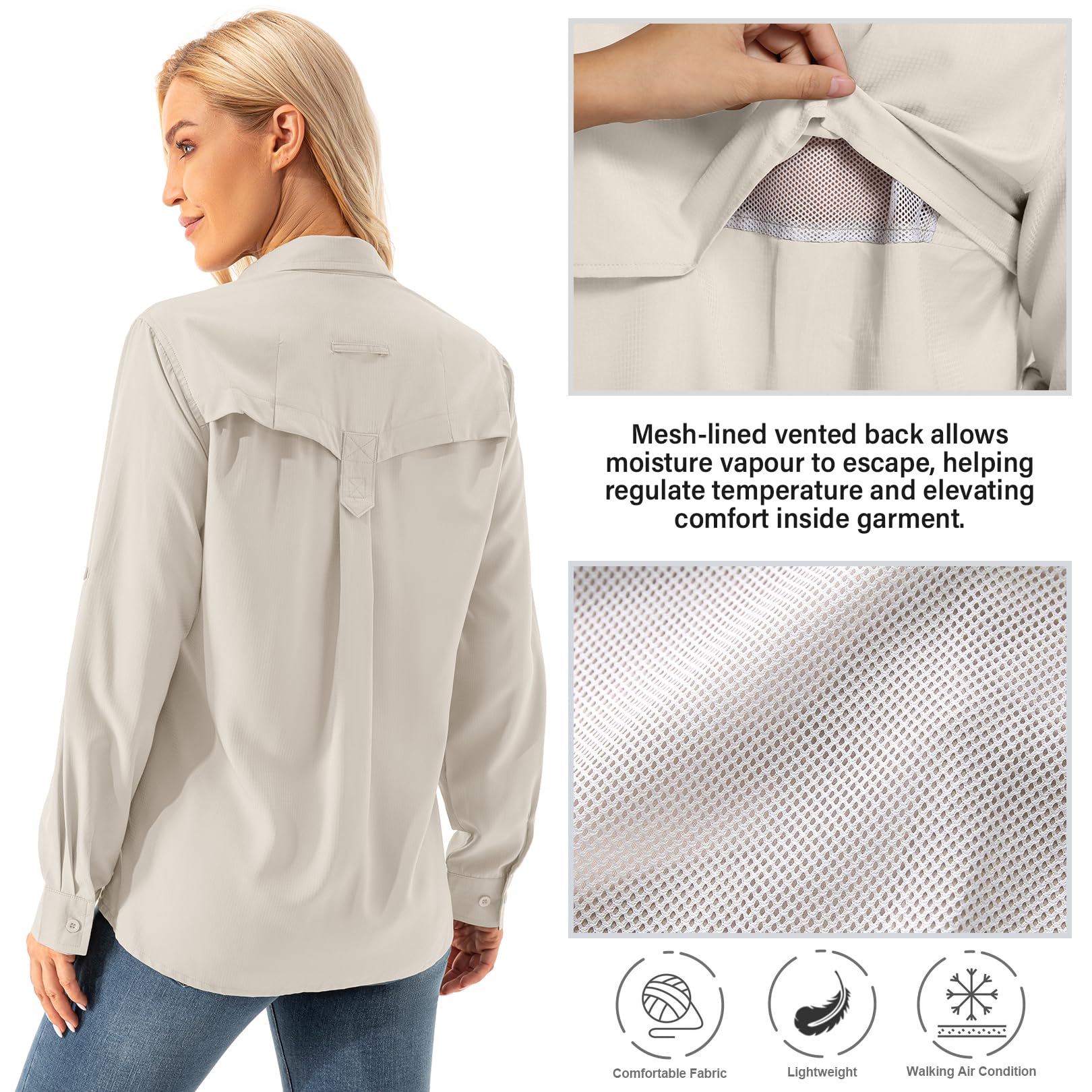 Women's UPF 50+ Safari Shirt - Long Sleeve Sun Protection for Hiking & Fishing