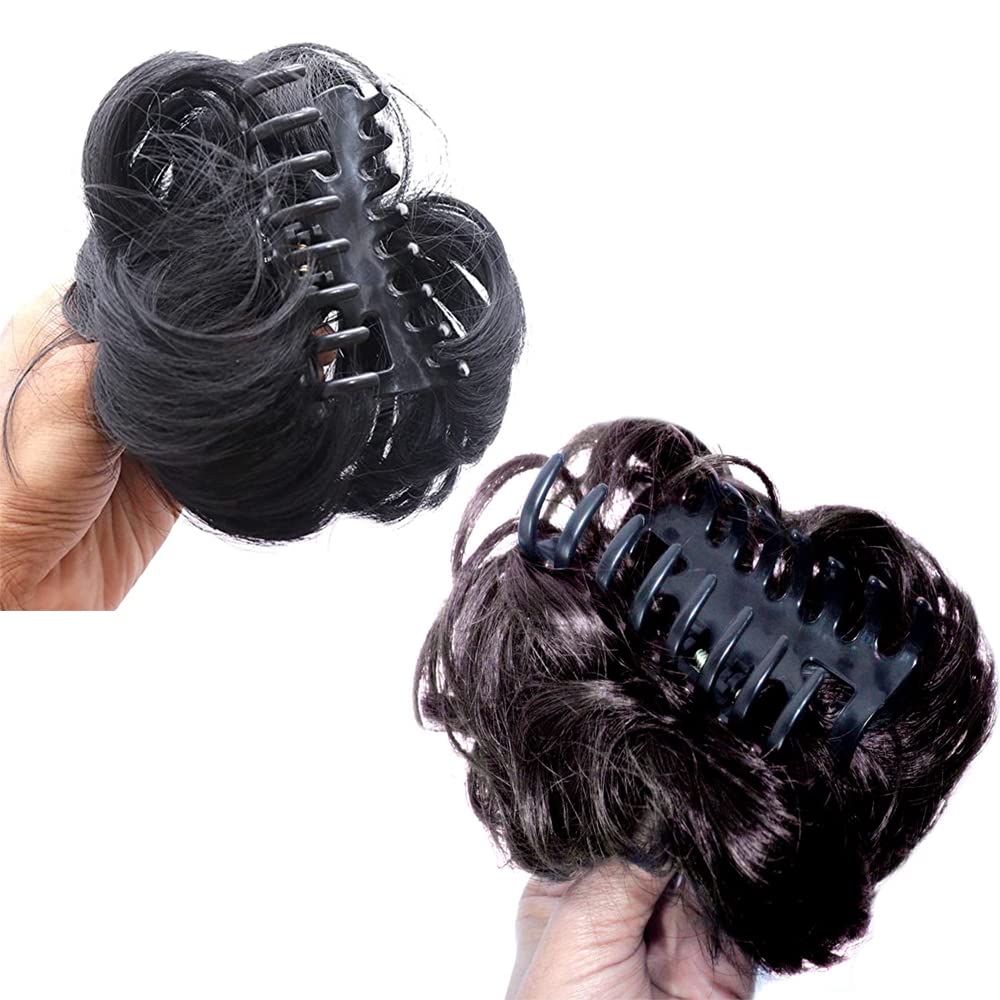 Artificial Hair Bun Juda Clutch for Weddings & Special Events - Synthetic Hair Ponytail Extension Hairstyling Accessory for Women & Girls (Black Clutcher with Baal, Small) - Perfect for Bridal Updos, Prom Hairstyles & Formal Occasions