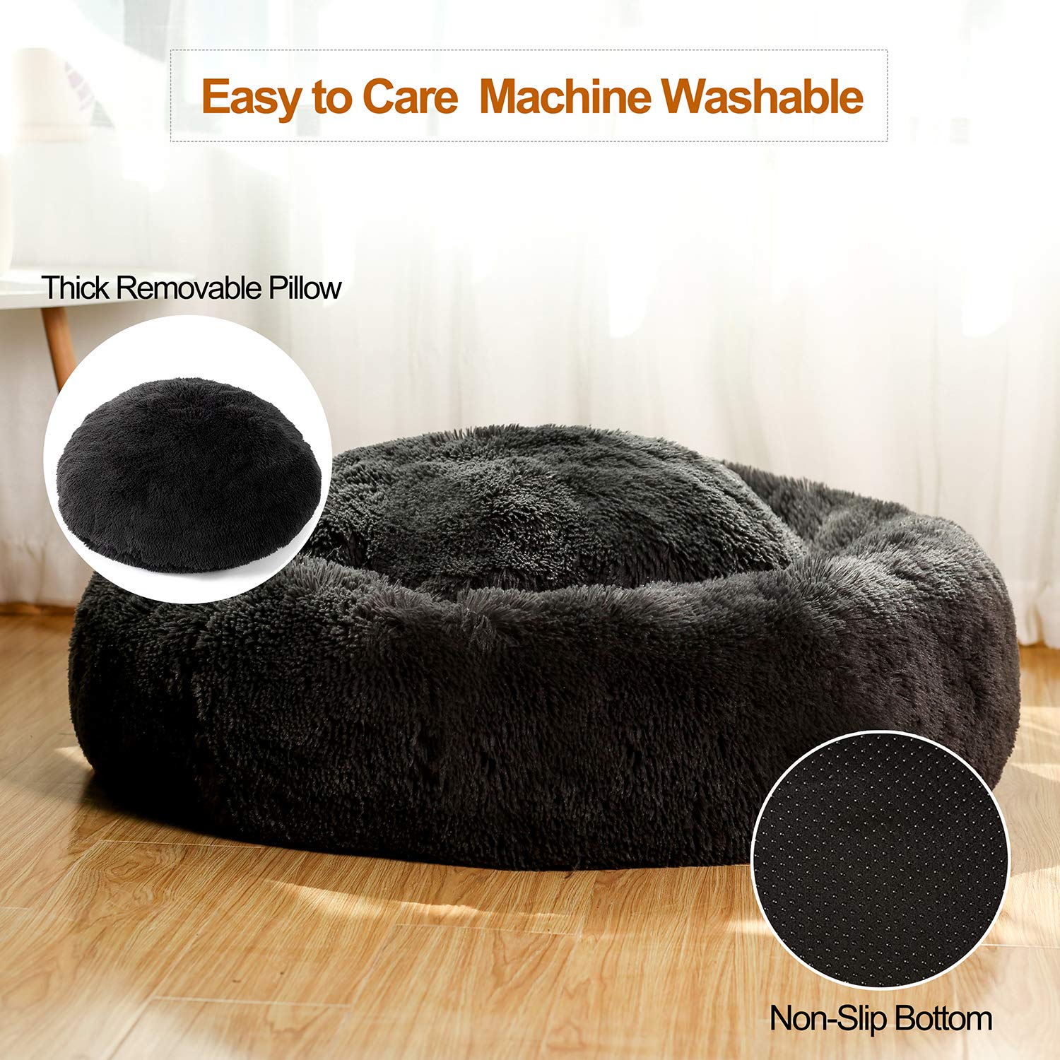 JEMA Calming Dog Bed for Medium & Large Dogs - Washable Donut Cuddler Pet Bed with Removable Pad, 24 Inch Orthopedic Dog Cushion - Durable & Cozy Soft Dog Bed for Anxiety Relief | Perfect for Crates, Living Rooms & Bedrooms