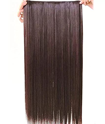 BeatStock 24-Inch Women's Natural Light Brown Hair Extensions with Golden Highlights - Clip-In Straight Human Hair for Length & Volume - Perfect for Parties, Weddings & Daily Styling