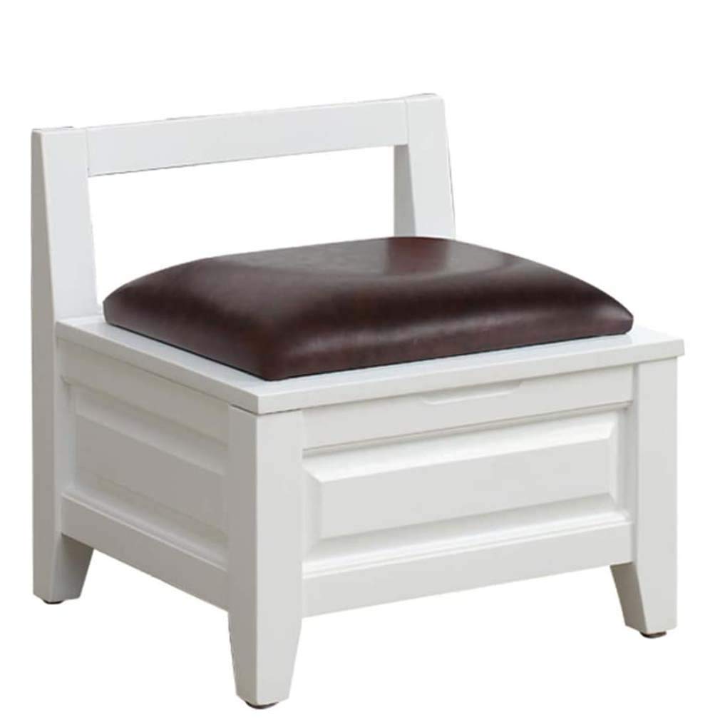 Vintage Wood Storage Ottoman Footrest with Backrest & Flip Cover - 16x14.6x16 Inch Small Foot Stool for Under Desk, Shoe Changing & Living Room Comfort