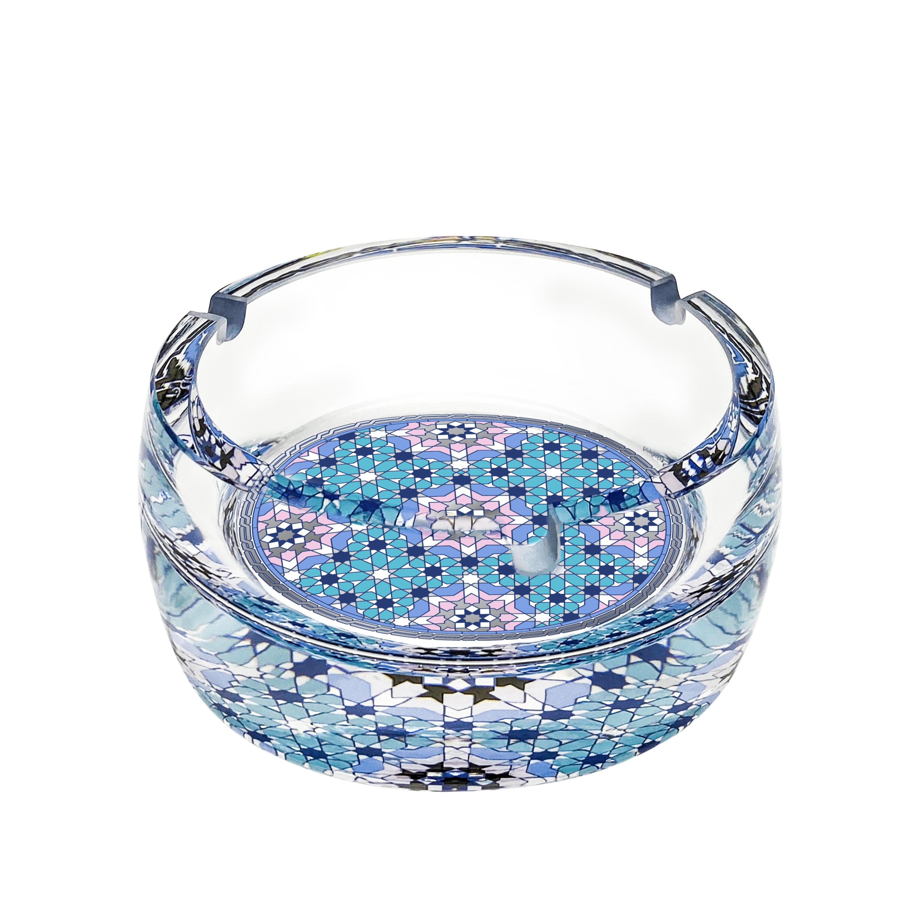 Dimlaj Melange Glass Ashtray - Platinum Finish - Elegant Modern Home Decor for Living Room, Office, or Outdoor Patio Use