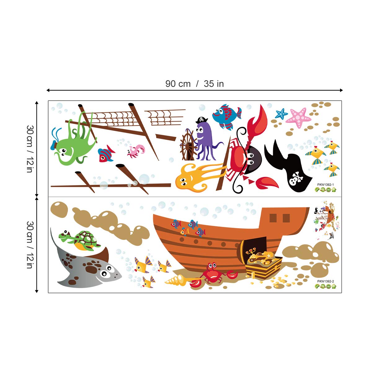 Pirate Ship & Sea Animal Wall Stickers - Crab, Octopus & Bubbles Decals for Kids Room Decor | Nursery, Playroom & Boys Bedroom Wall Art | Perfect for Underwater Theme & Pirate Adventure Decor
