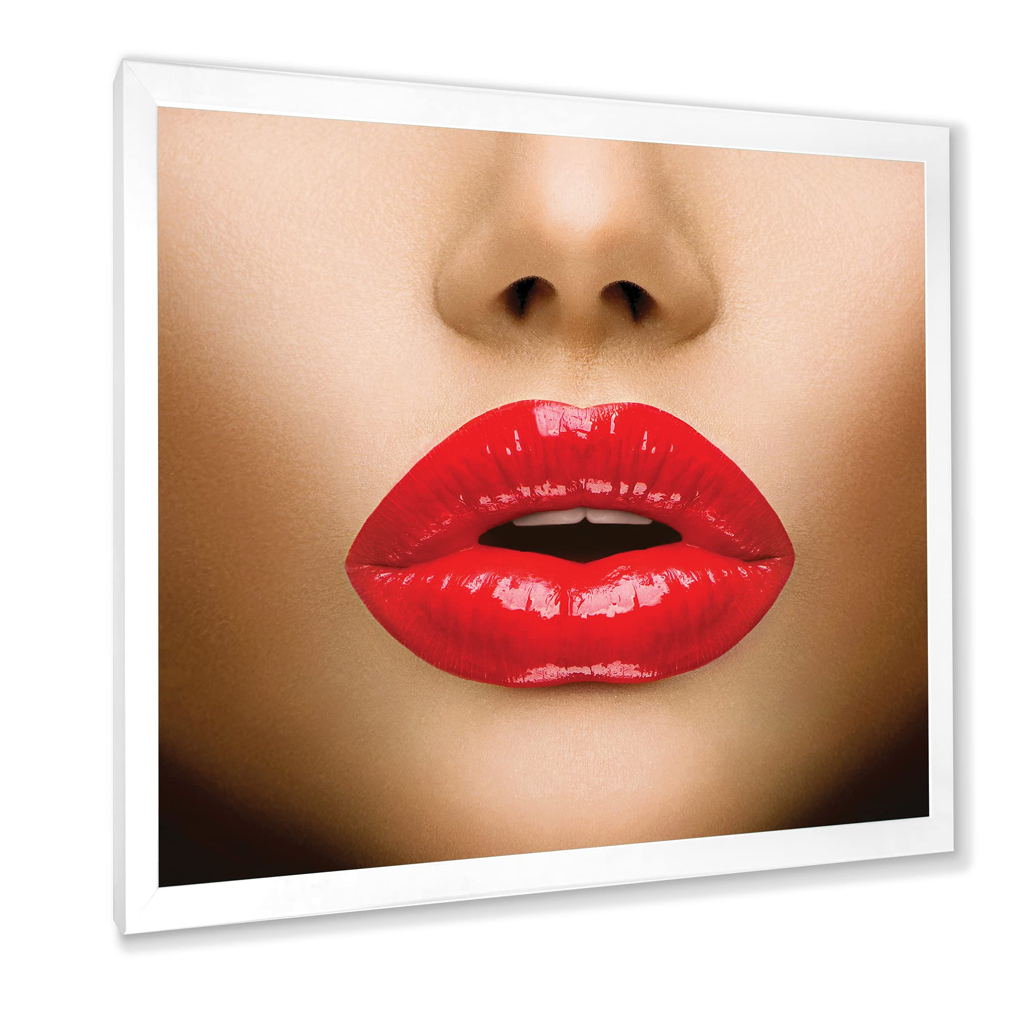 Sexy Lips Beautiful Make-Up Close-Up Kiss Modern Framed Wall Art - Elegant Home Decor for Bedroom, Living Room & Office