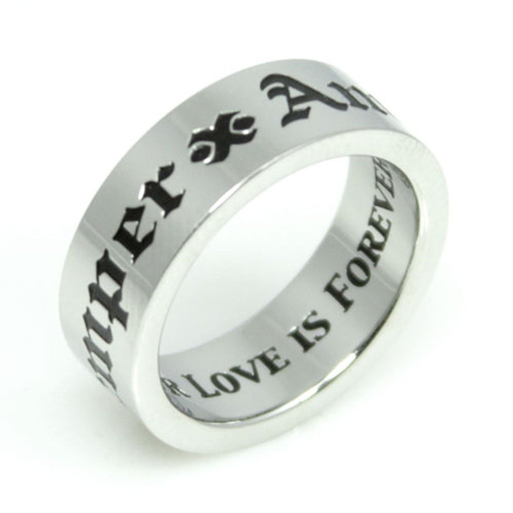 Rush Industries Semper Amemus Stainless Steel Poesy Ring - 'Our Love is Forever' Romantic Wedding Band for Couples, Anniversary & Valentine's Day Gift