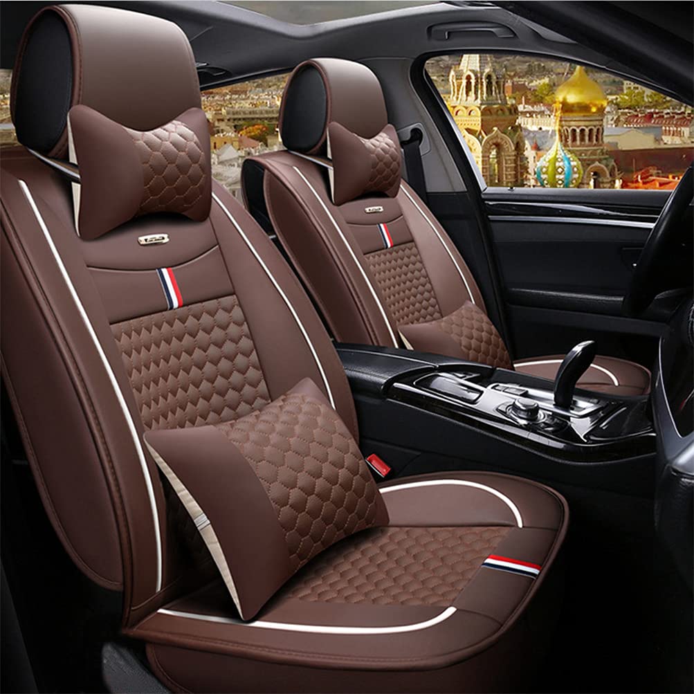 Premium Genuine Leather Car Seat Covers for Toyota C-HR 2016-2020 - 5-Piece Full Set with All-Season Protection, Comfort Cushion in Elegant Coffee Brown - Perfect for Daily Commuting, Road Trips & Vehicle Interior Protection