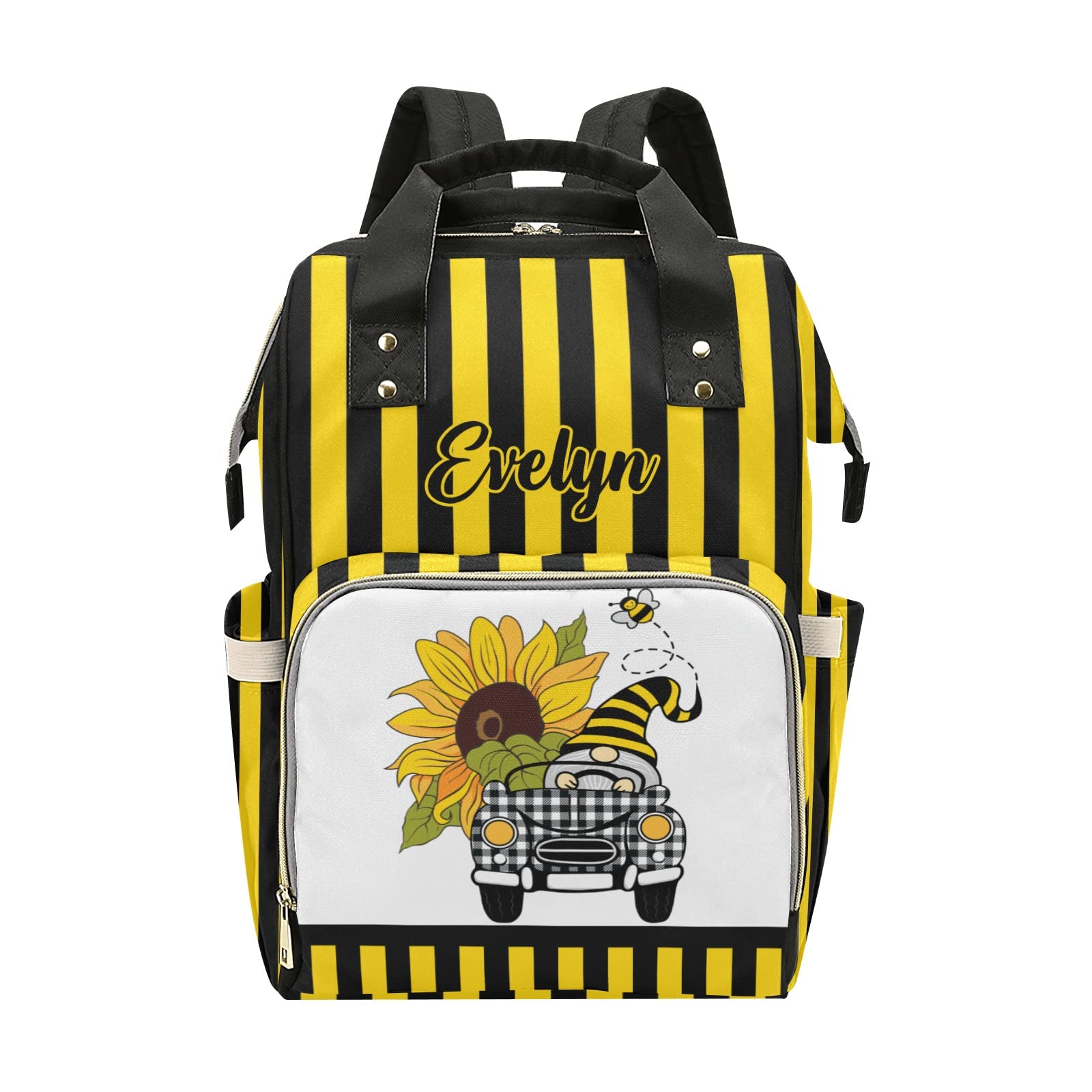 Custom Diaper Bag Backpack Tote with Gnomes & Bee Design - Personalized Baby Shower Gift for New Moms - Perfect for Travel, Daycare & On-the-Go Parenting