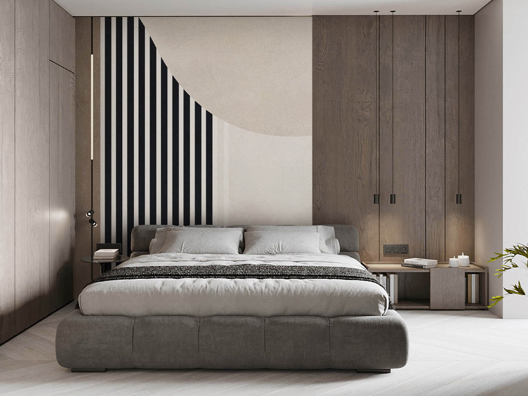 Beige and Black Geometric Shapes Wall Mural AM047 - Modern Abstract Peel and Stick Wallpaper for Living Room, Bedroom, or Office Decor