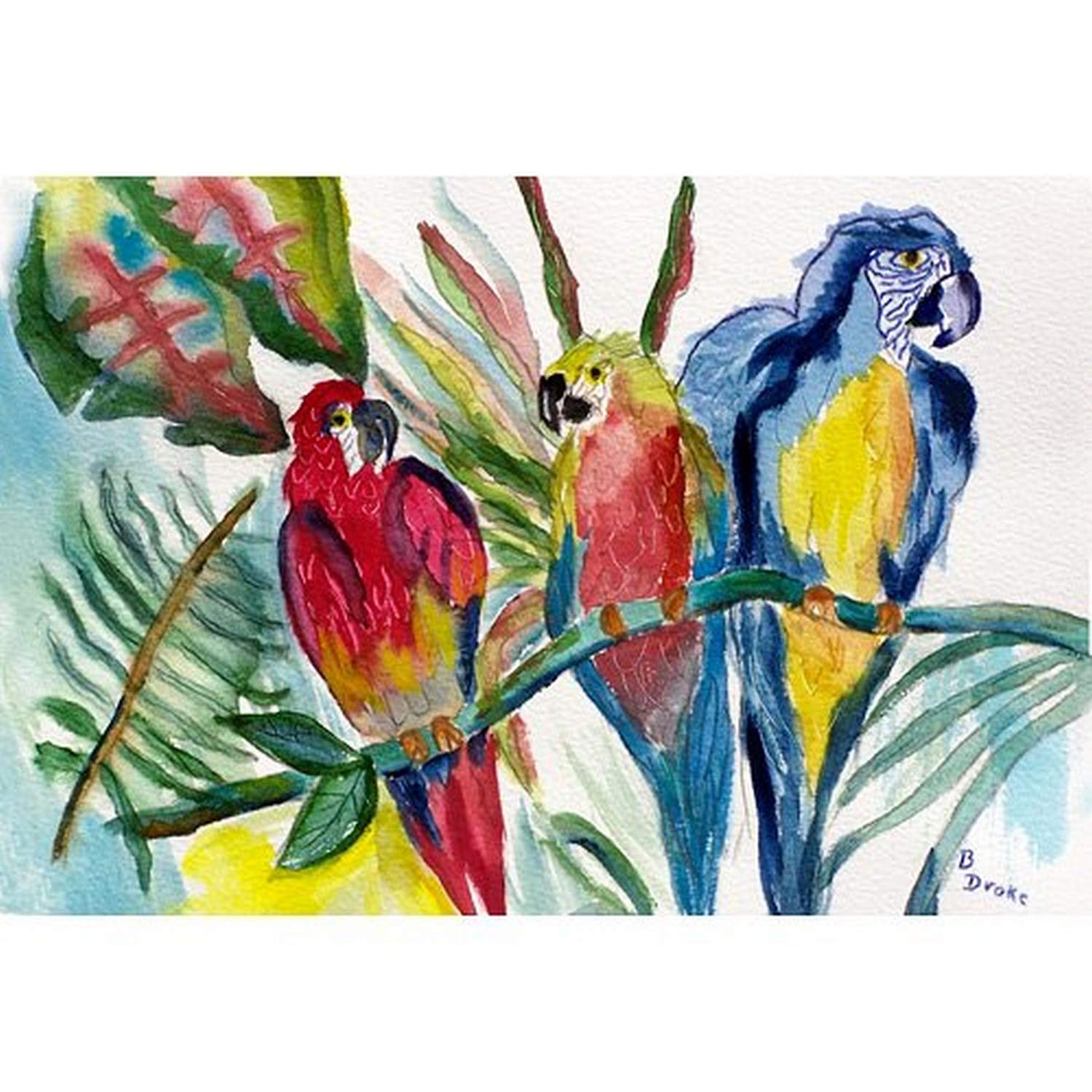 Betsy Drake DM217 Coastal Parrot Family Doormat 18x26 Inches - Non-Slip Welcome Mat for Beach House, Porch, Front Door Entryway