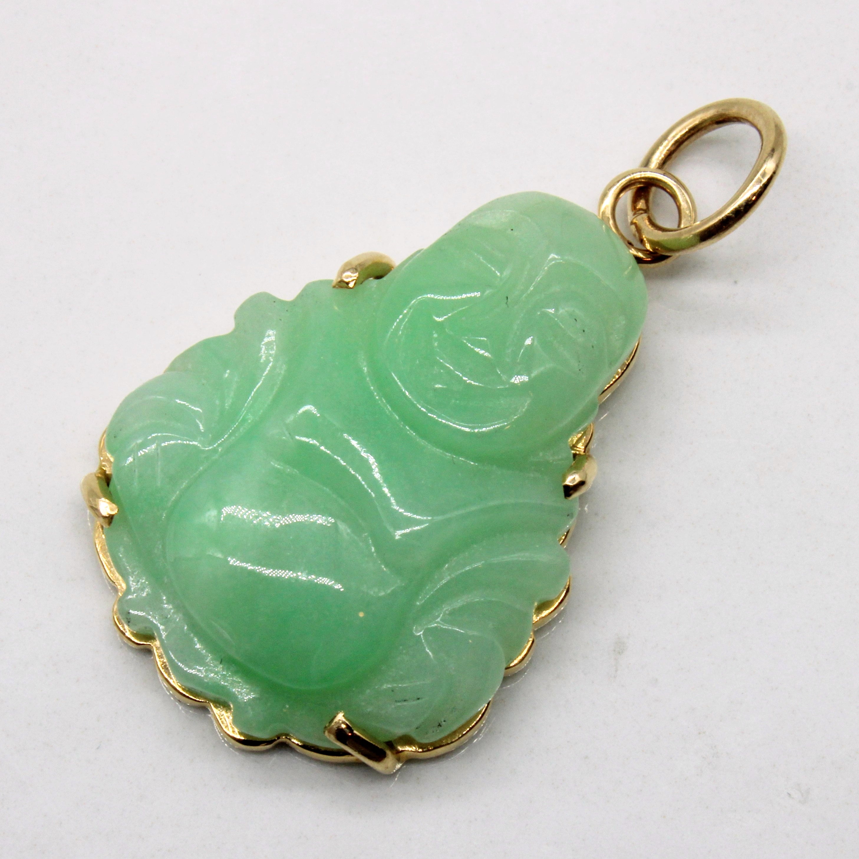 14K Gold Jadeite Buddha Pendant Necklace - 15.00 Carat Natural Jade Gemstone | Spiritual Jewelry for Meditation, Blessing & Peaceful Energy
