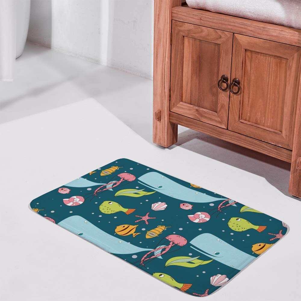 Non-Slip Memory Foam Bath Mat - Soft Rubber Back, Fast Drying & Machine Washable - 36 x 24 Inch Luxury Bathroom Rug with Whale & Jellyfish Design - Perfect for Hotels, Spas & Home Bathrooms