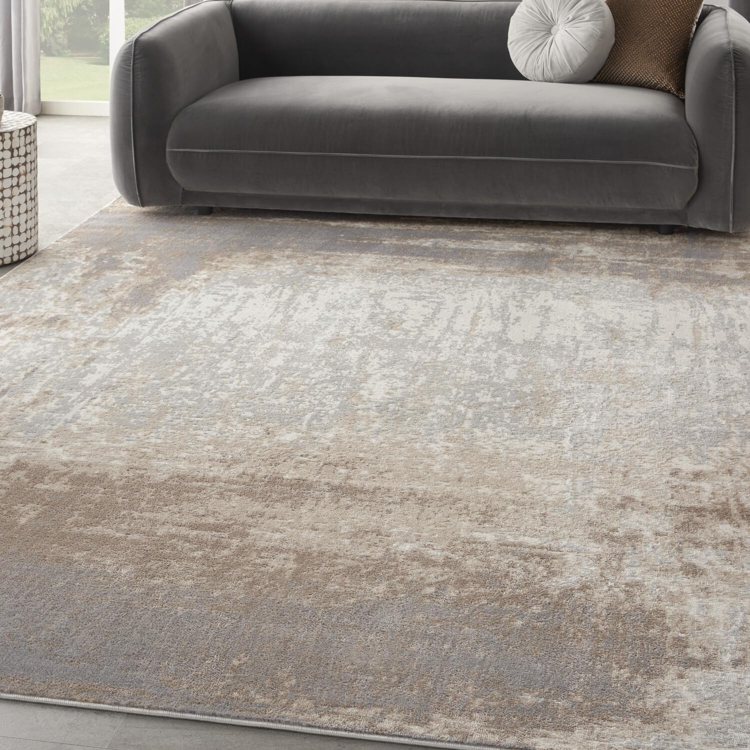 Nourison Elation Abstract Grey Ivory 9' x 12' Area Rug - Easy to Clean, Non-Shedding, Stain Resistant - Perfect for Bedroom, Living Room, Dining Room & Kitchen Decor (9x12)