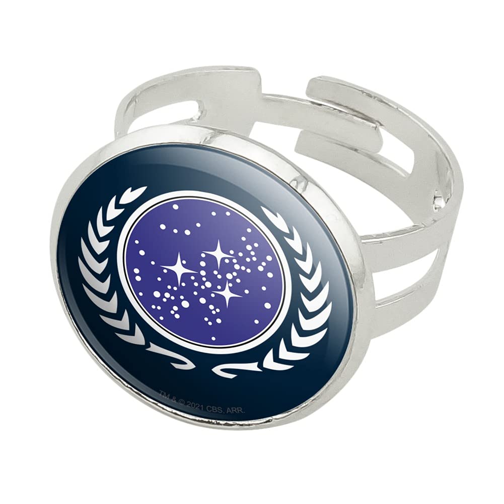 Star Trek United Federation of Planets Logo Silver Plated Adjustable Ring for Cosplay, Collectors & Sci-Fi Fans - Perfect Gift for Trekkies & Space Enthusiasts