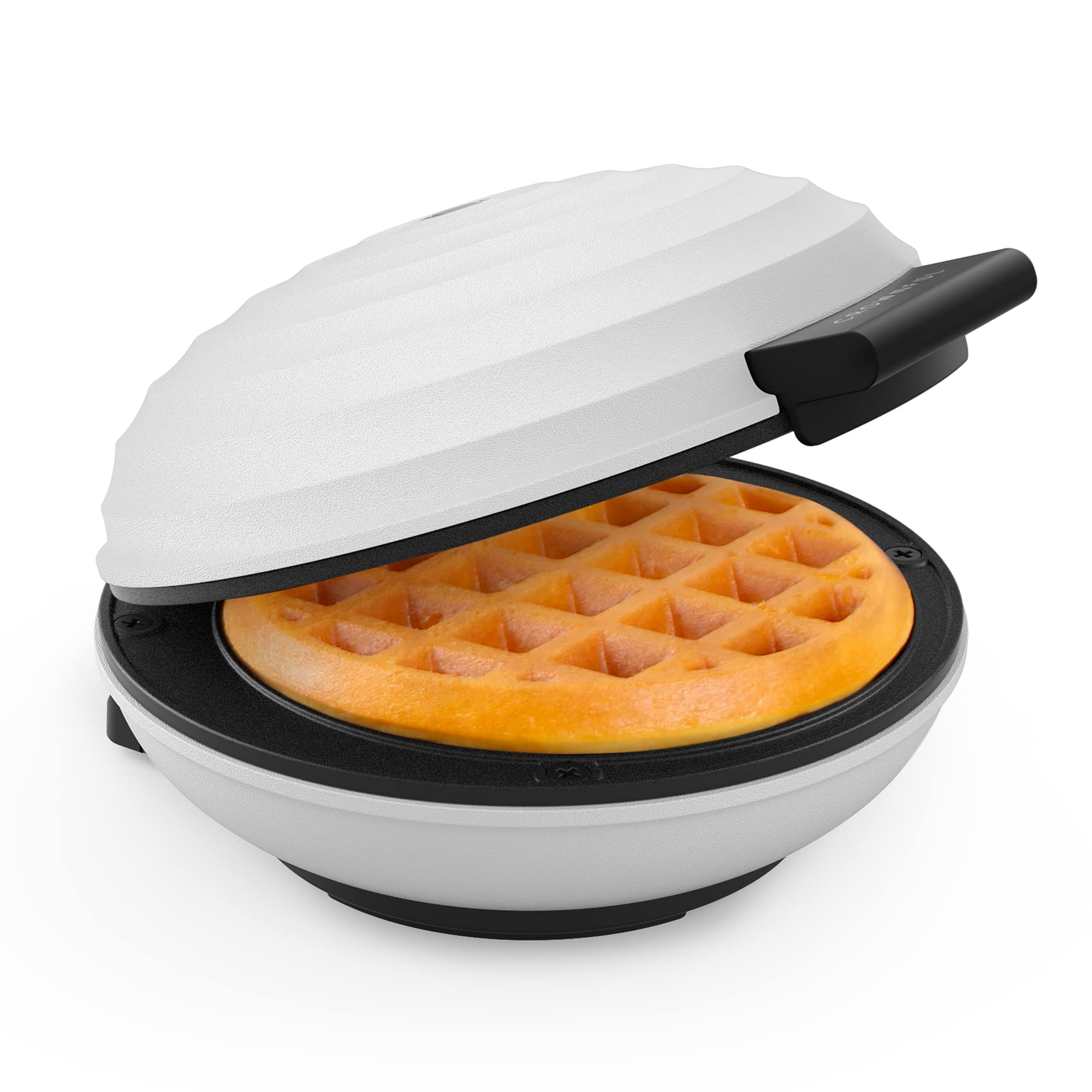 CROWNFUL 4 Inch Mini Waffle Maker - Compact Chaffle Maker with Non-Stick Surface & Easy Clean, Includes Recipe Guide - Perfect for Keto Waffles, Breakfast Sandwiches, Desserts & Snacks - Ideal for Home, Office or Dorm Use (White)