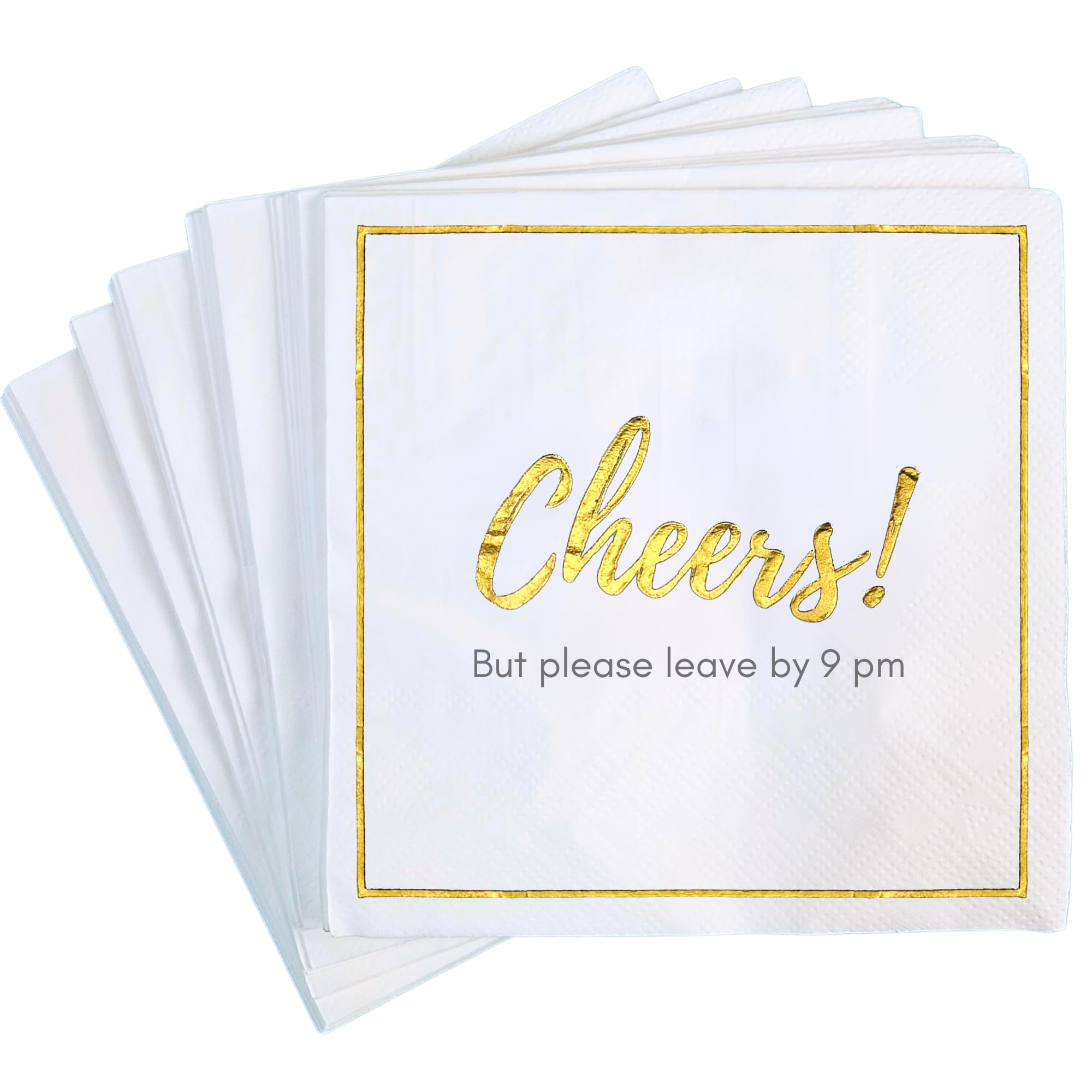 Funny Disposable Cocktail Napkins 50-Pack - 'Please Leave By 9' Cheers Napkins for Weddings, Parties, Birthdays & Holidays - Perfect for Bar Decor, Bridal Showers & Cocktail Receptions