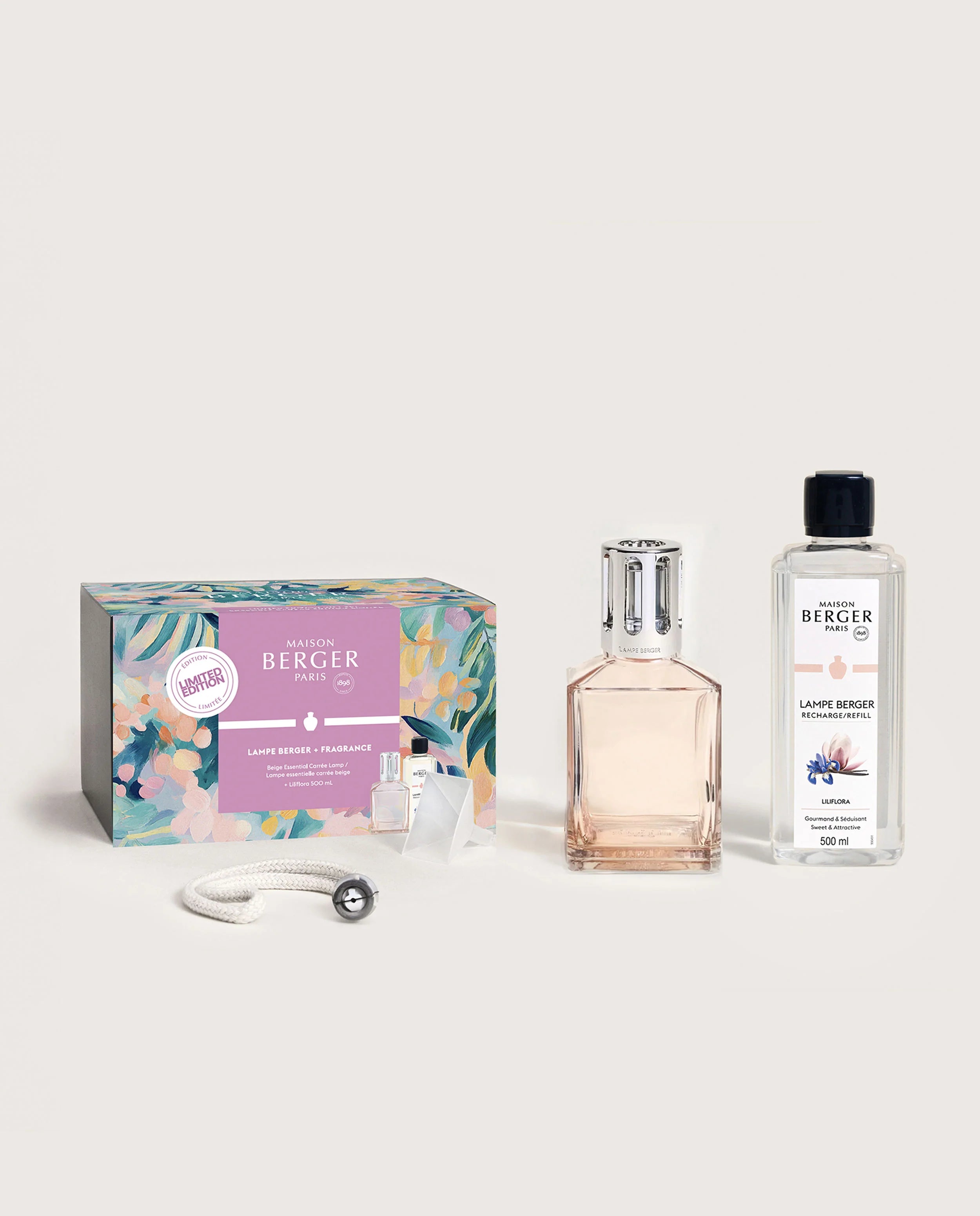 Maison Berger Blush Beige Carrée Fragrance Lamp Gift Set with Liliflora Scent - Home Decor & Aromatherapy for Living Room, Bedroom, Office