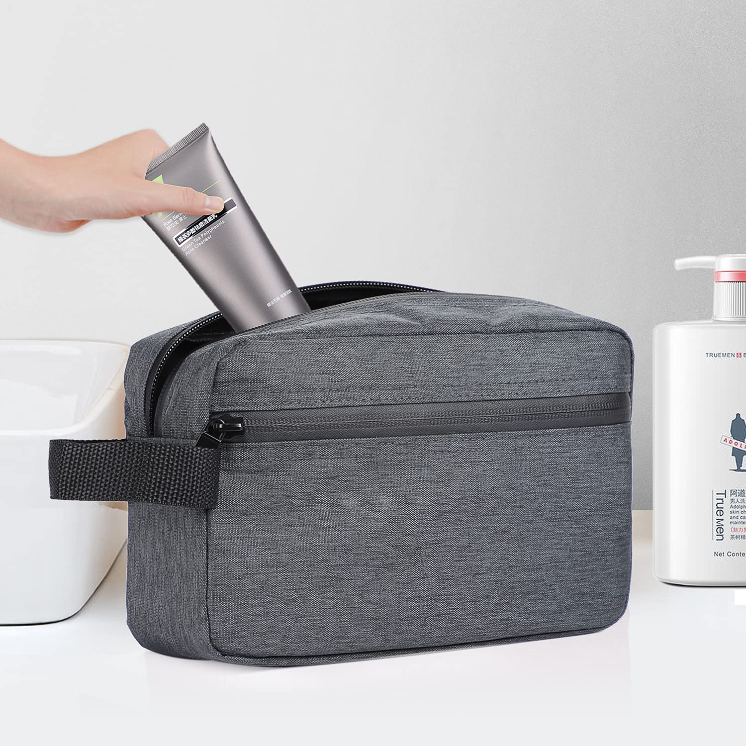 Etercycle Men's Travel Toiletry Bag - Waterproof Portable Shaving Kit Organizer with Hanging Hook for Toiletries Accessories (Dark Gray) - Perfect for Business Trips, Camping & Gym Essentials