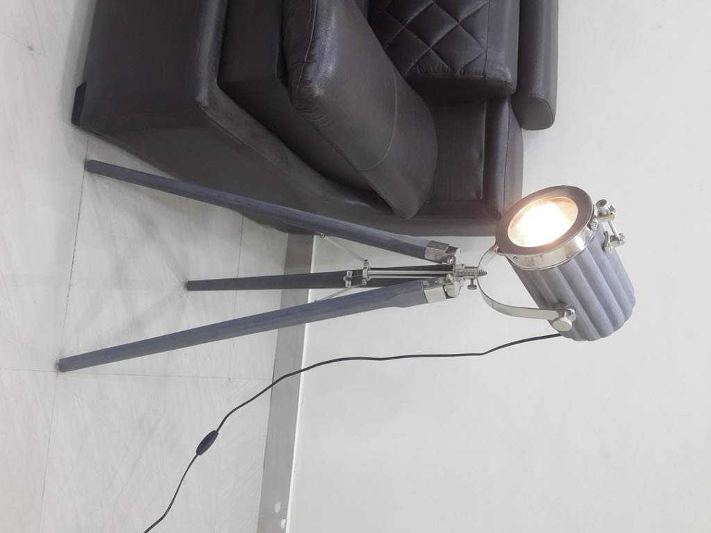 Royal Nautical Grey Wooden Lamp with Tripod Stand - Vintage Rustic Home Decor, Perfect for Living Room, Bedroom or Office Lighting